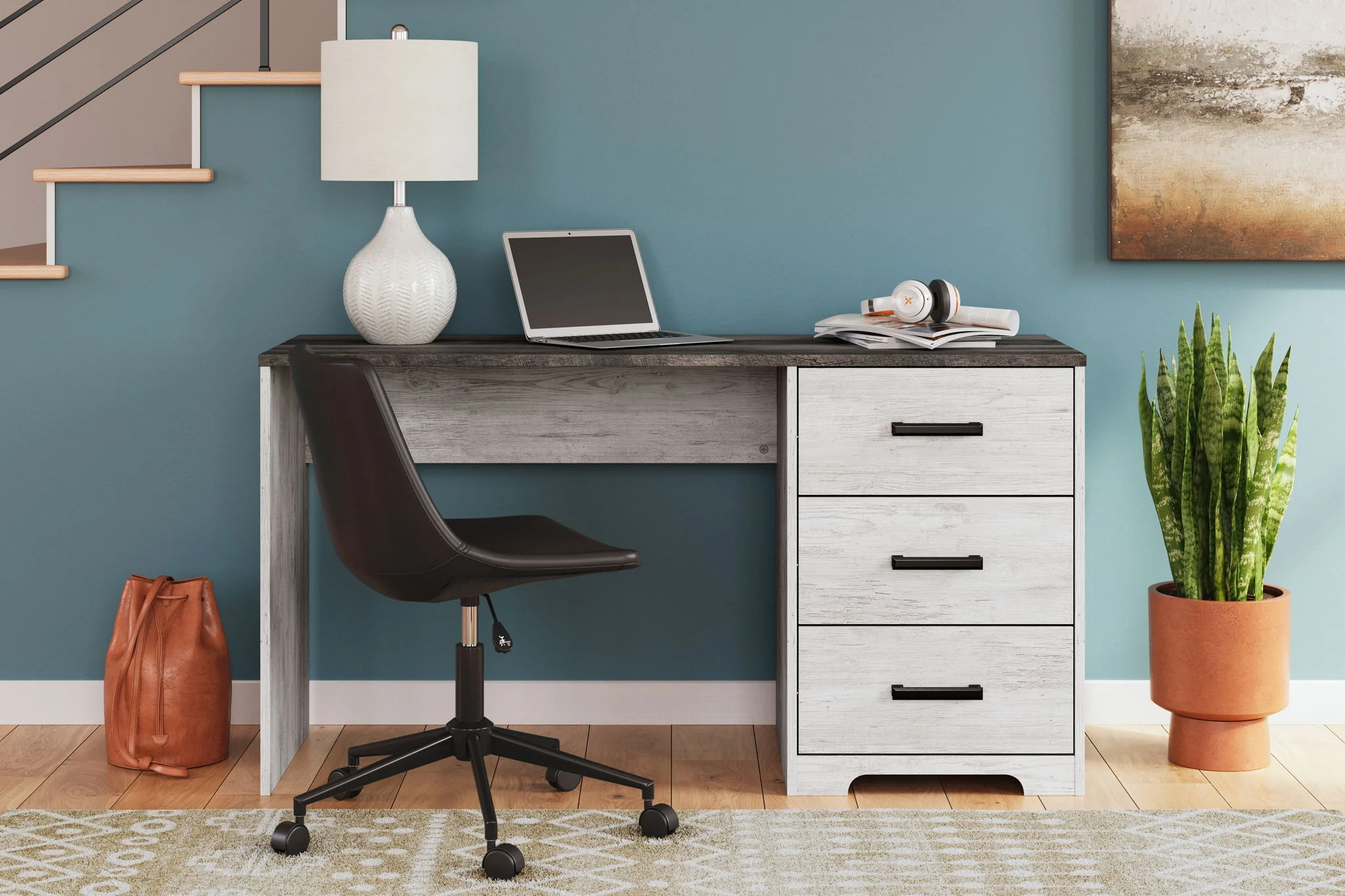 Shawburn - White / Dark Charcoal Gray - Home Office Desk - Image 6
