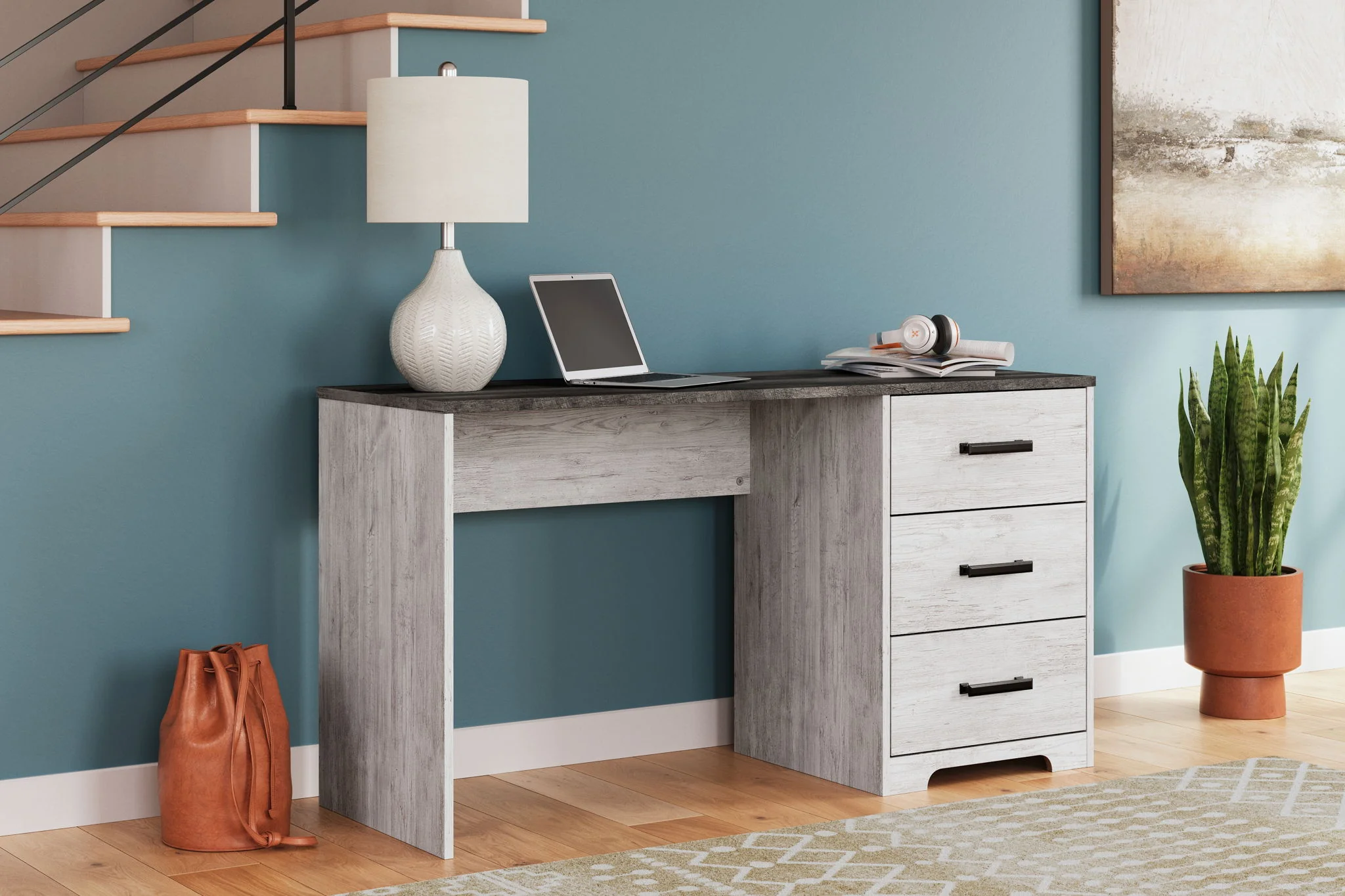 Shawburn - White / Dark Charcoal Gray - Home Office Desk - Image 7
