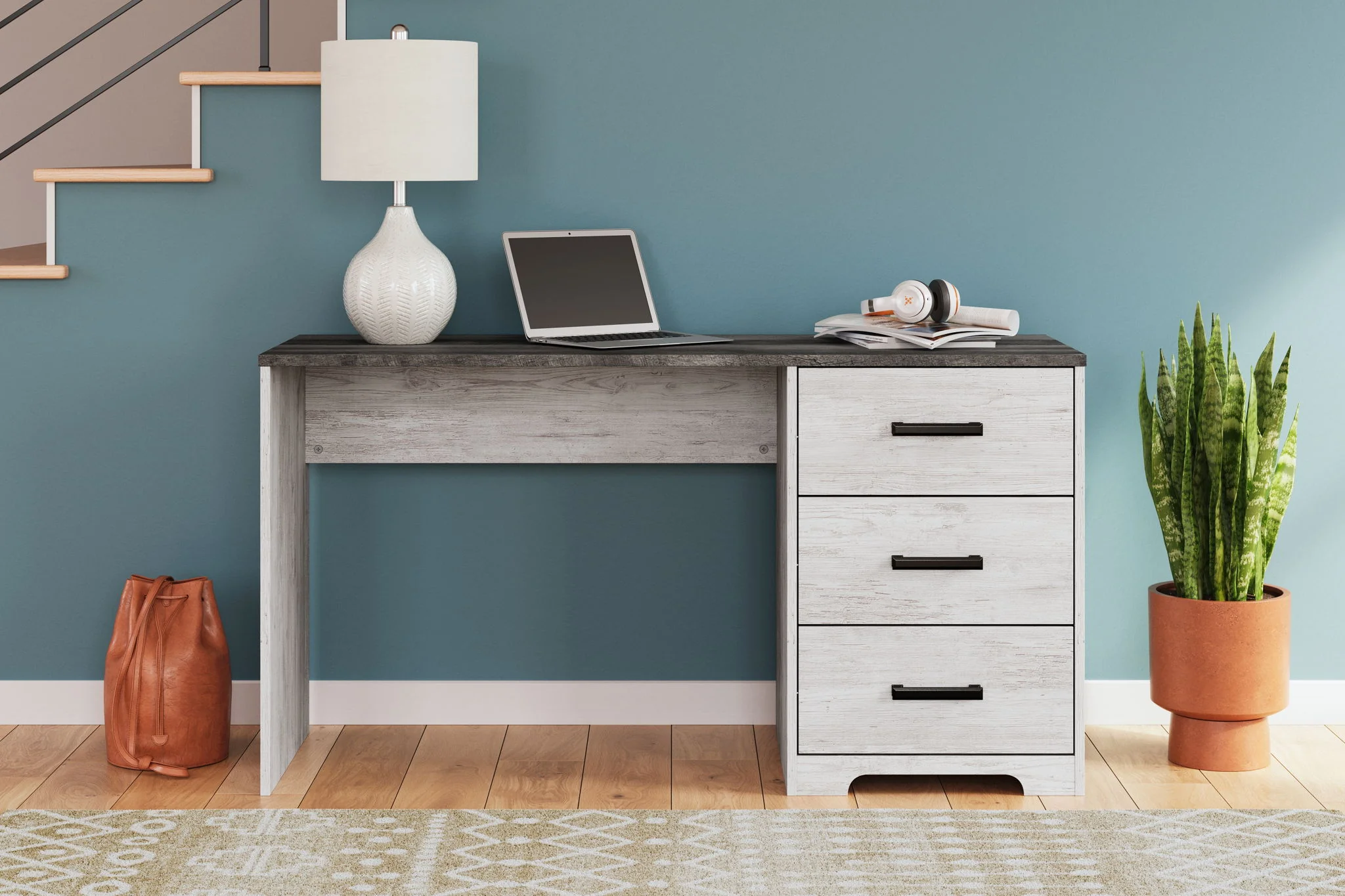 Shawburn - White / Dark Charcoal Gray - Home Office Desk - Image 8