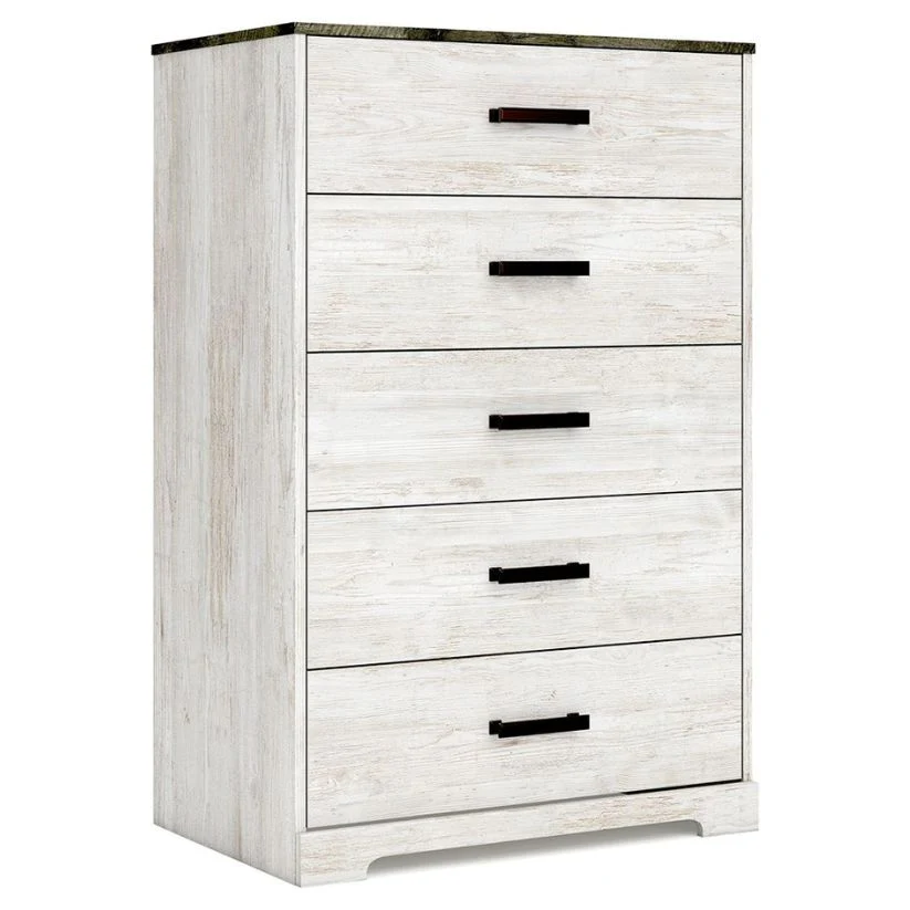Shawburn - White / Black / Gray - Five Drawer Chest - Vinyl-Wrapped