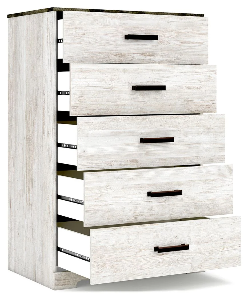 Shawburn - White / Black / Gray - Five Drawer Chest - Vinyl-Wrapped - Image 2