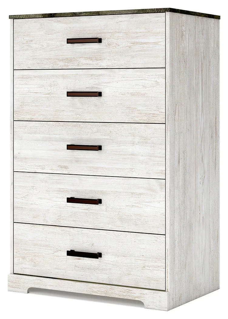 Shawburn - White / Black / Gray - Five Drawer Chest - Vinyl-Wrapped - Image 4