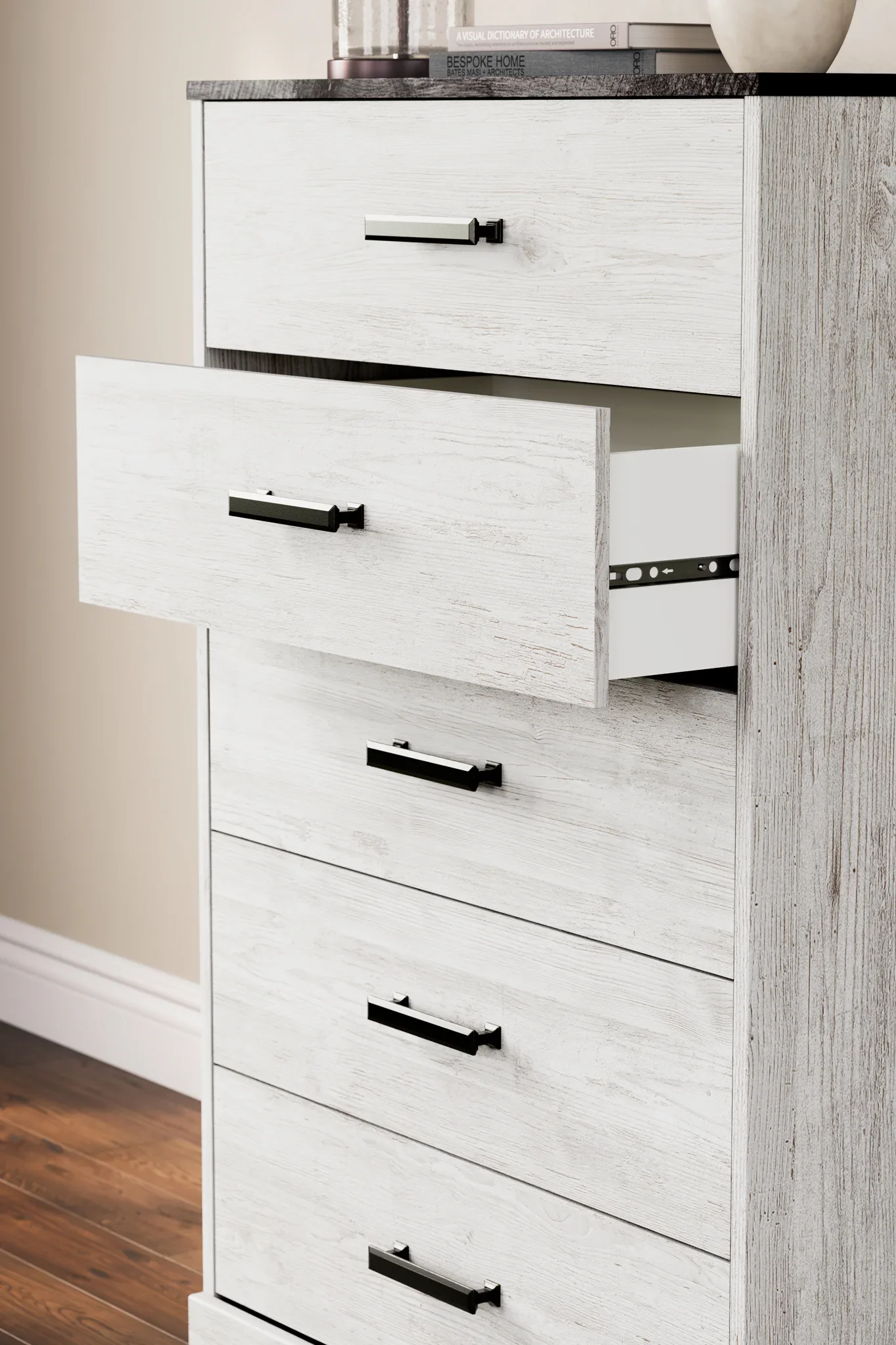 Shawburn - White / Black / Gray - Five Drawer Chest - Vinyl-Wrapped - Image 8