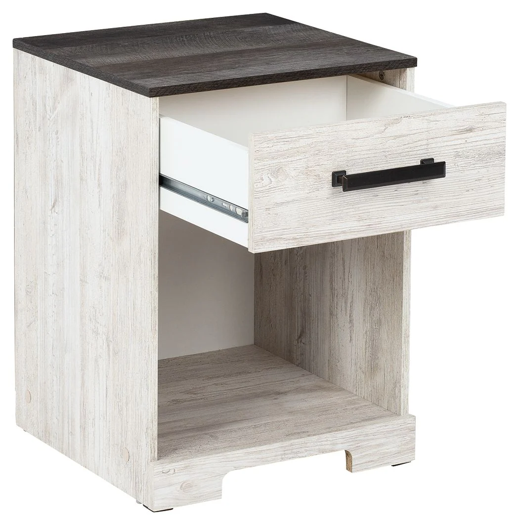 Shawburn - White / Black / Gray - One Drawer Night Stand - Open Cubby - Image 3