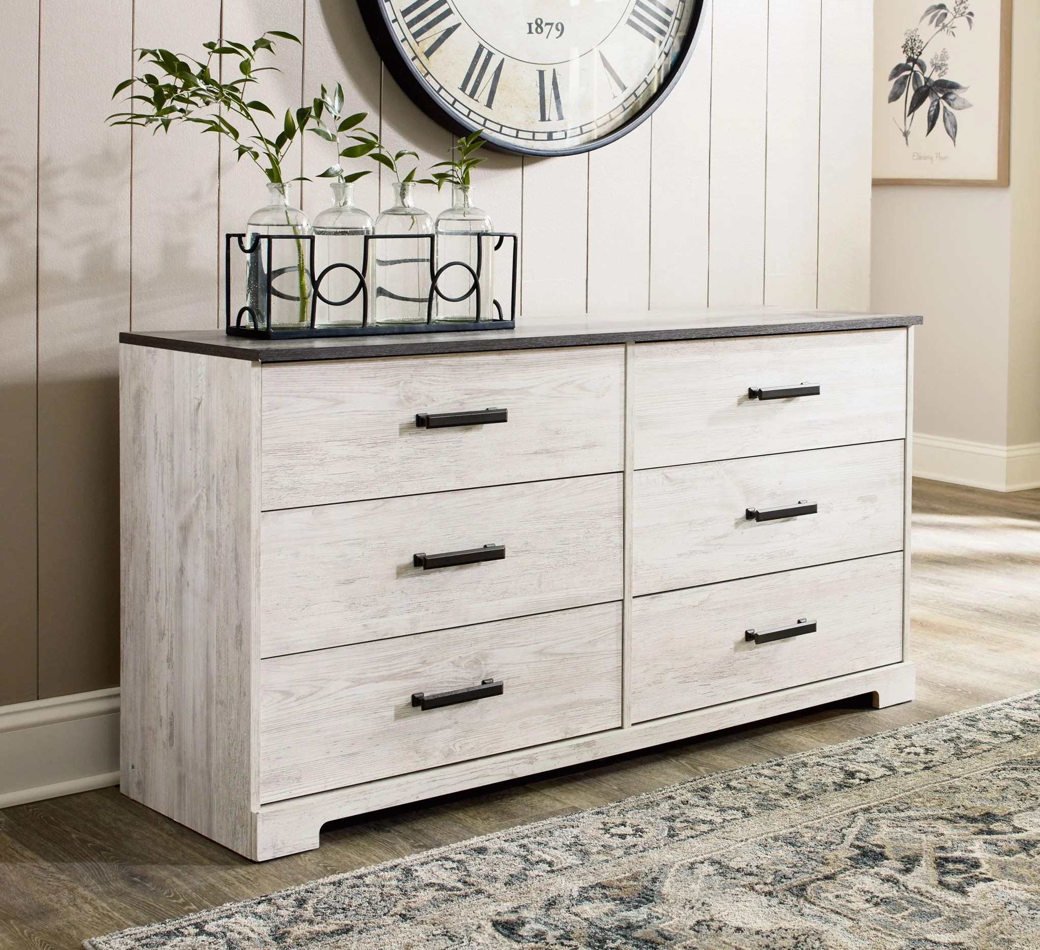 Shawburn - White / Black / Gray - Six Drawer Dresser - Pewter-tone Pulls - Image 2