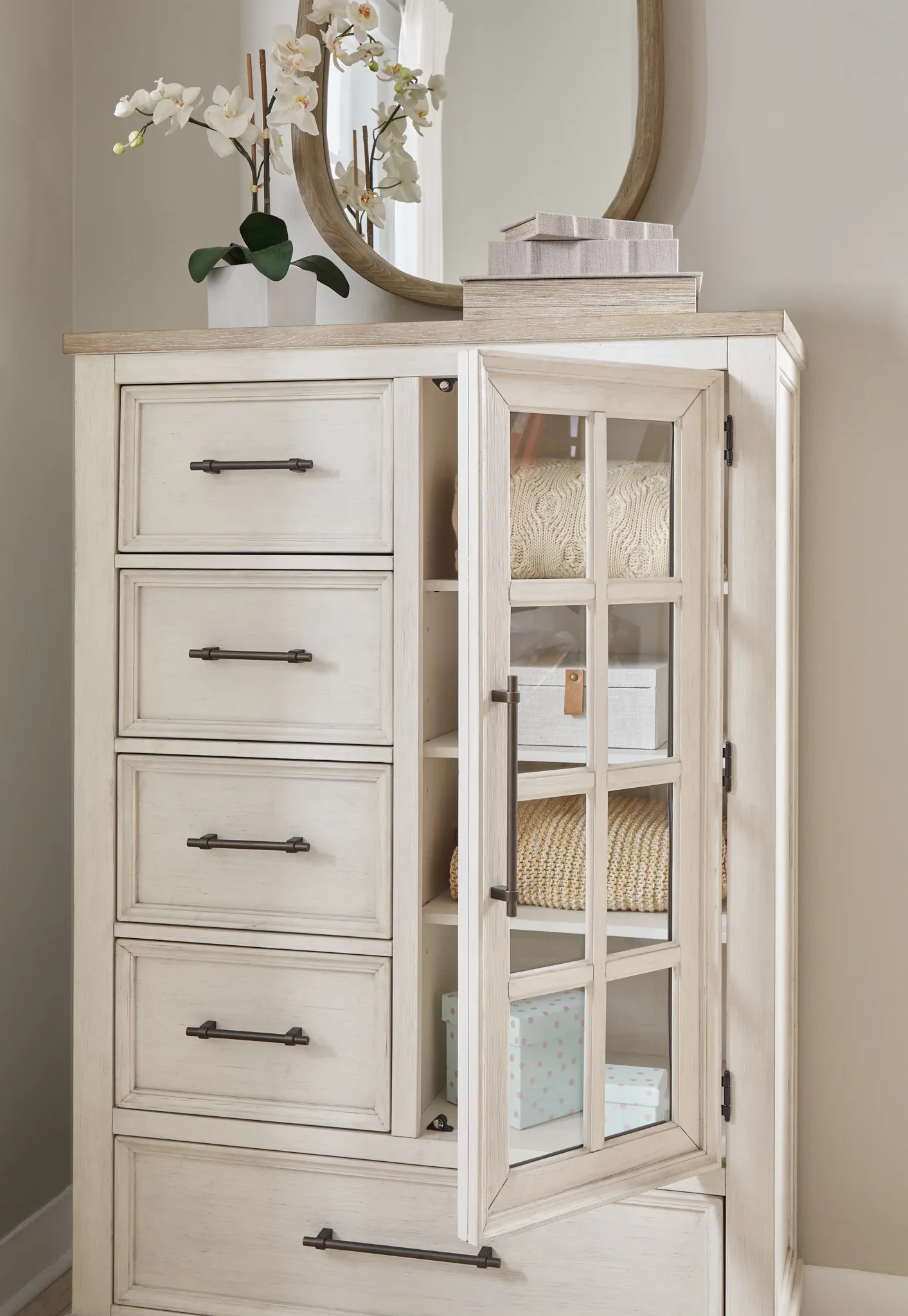 Shaybrock - Antique White / Brown - Door Chest - Image 5