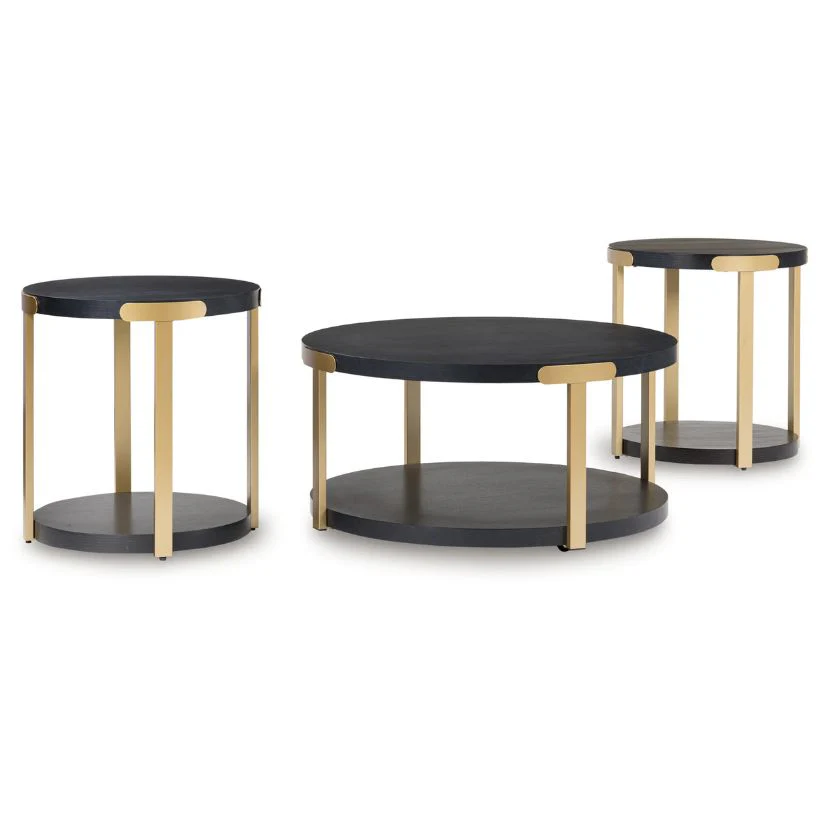 Shylore - Black / Brass Finish - Occasional Table Set (Set of 3)