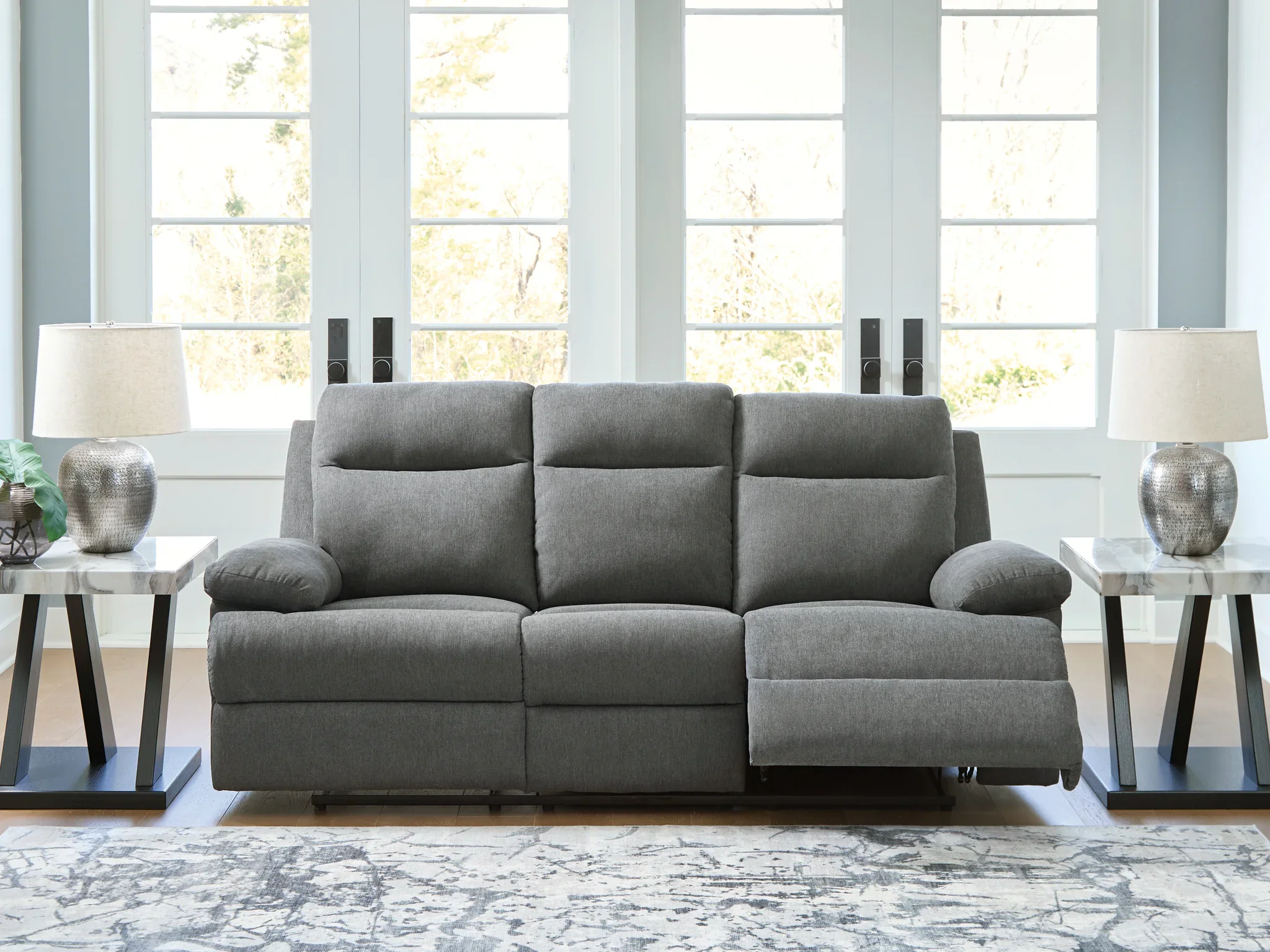 Side-Swipe - Charcoal - Reclining Sofa With Drop Down Table - Image 2