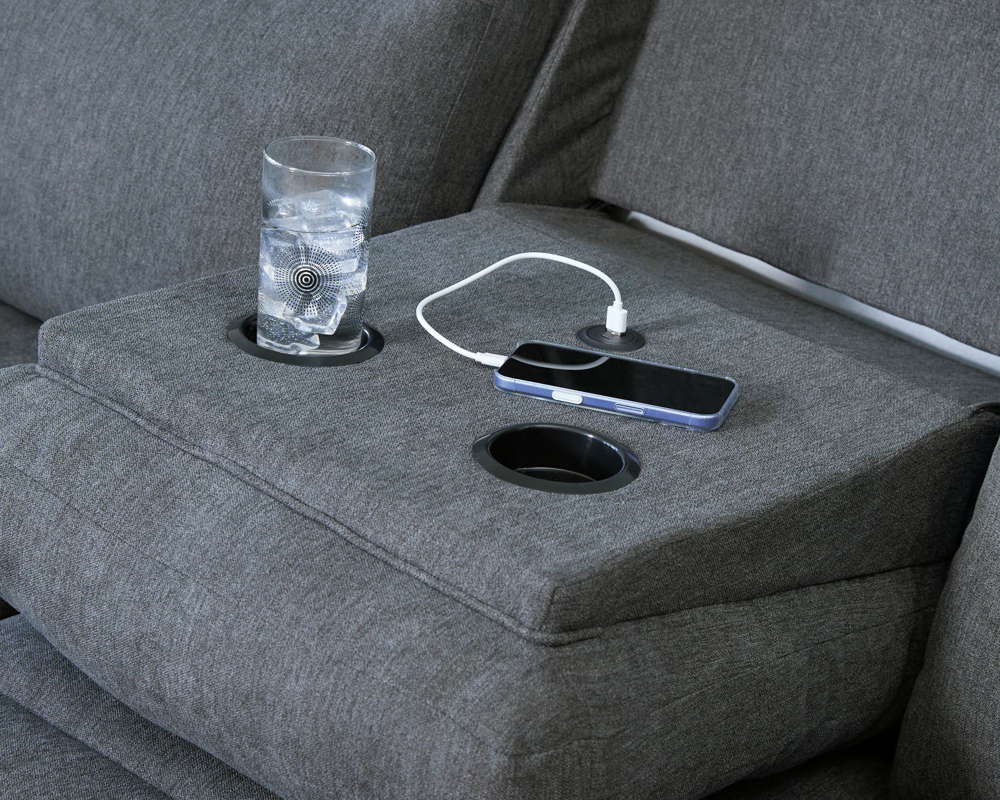 Side-Swipe - Charcoal - Reclining Sofa With Drop Down Table - Image 6