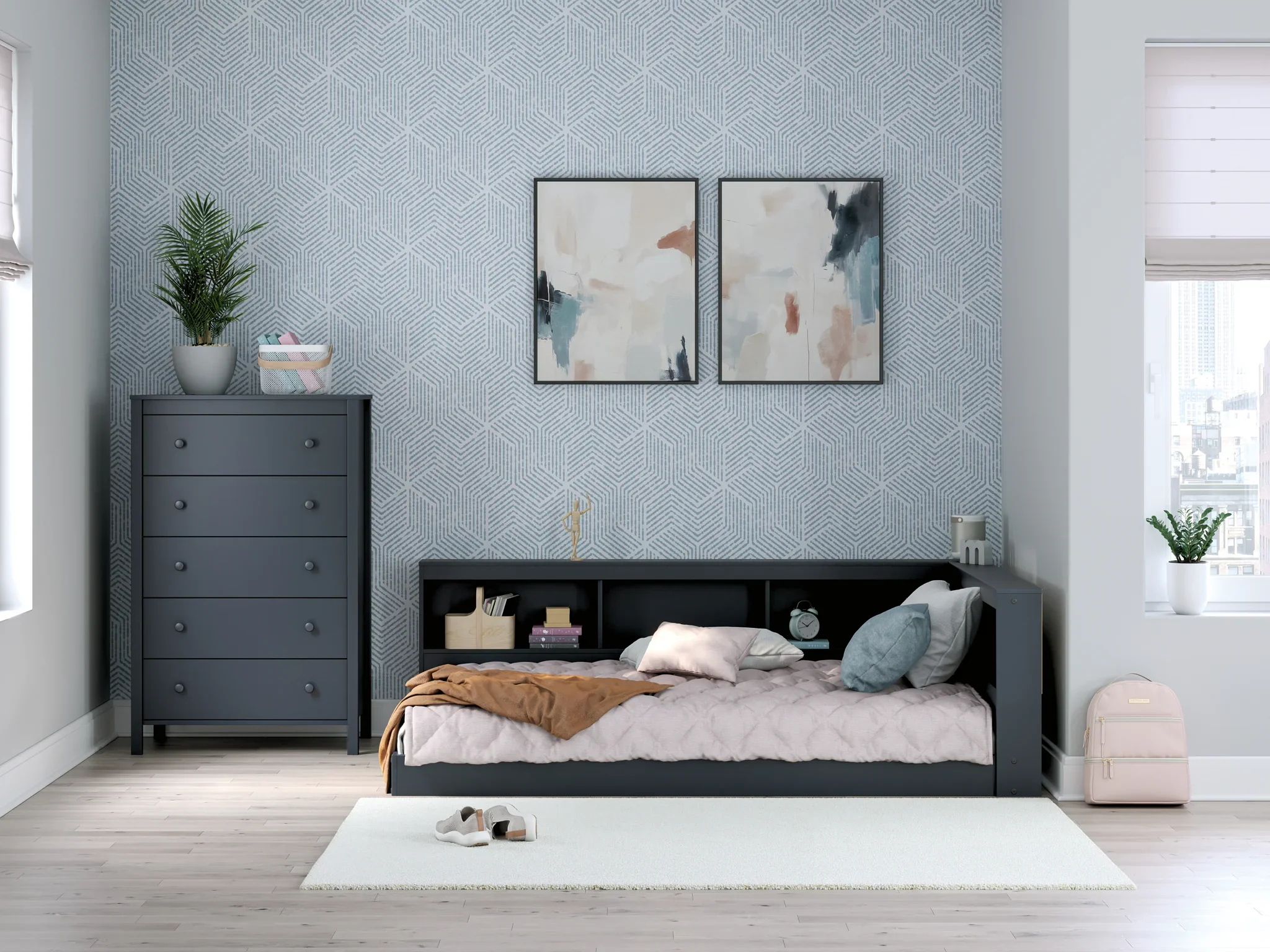 Simmenfort - Navy Blue - Full Bookcase Storage Bed - Image 11