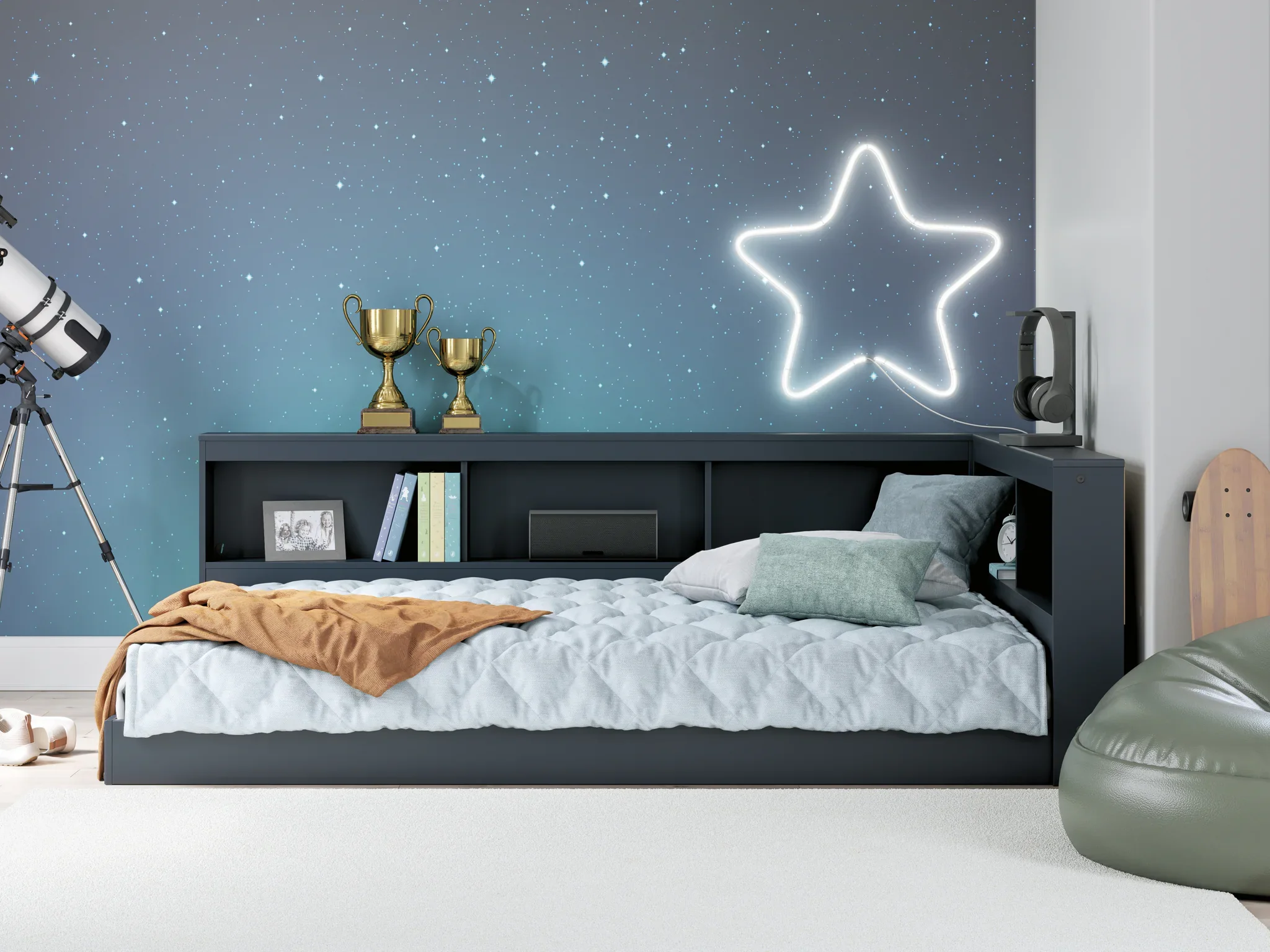 Simmenfort - Navy Blue - Full Bookcase Storage Bed - Image 2