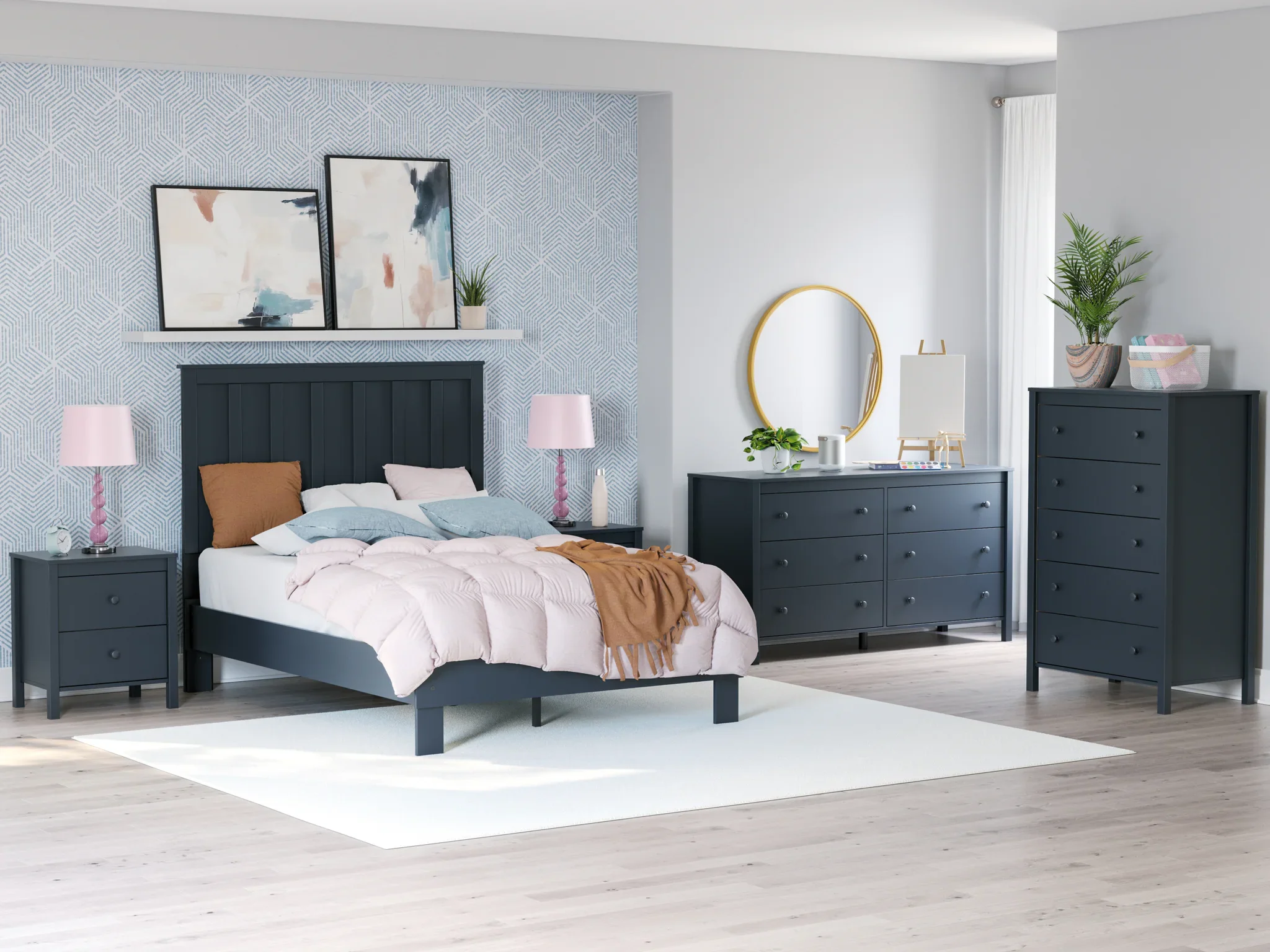 Simmenfort - Navy Blue - Full Platform Bed With Panel Headboard - Image 10
