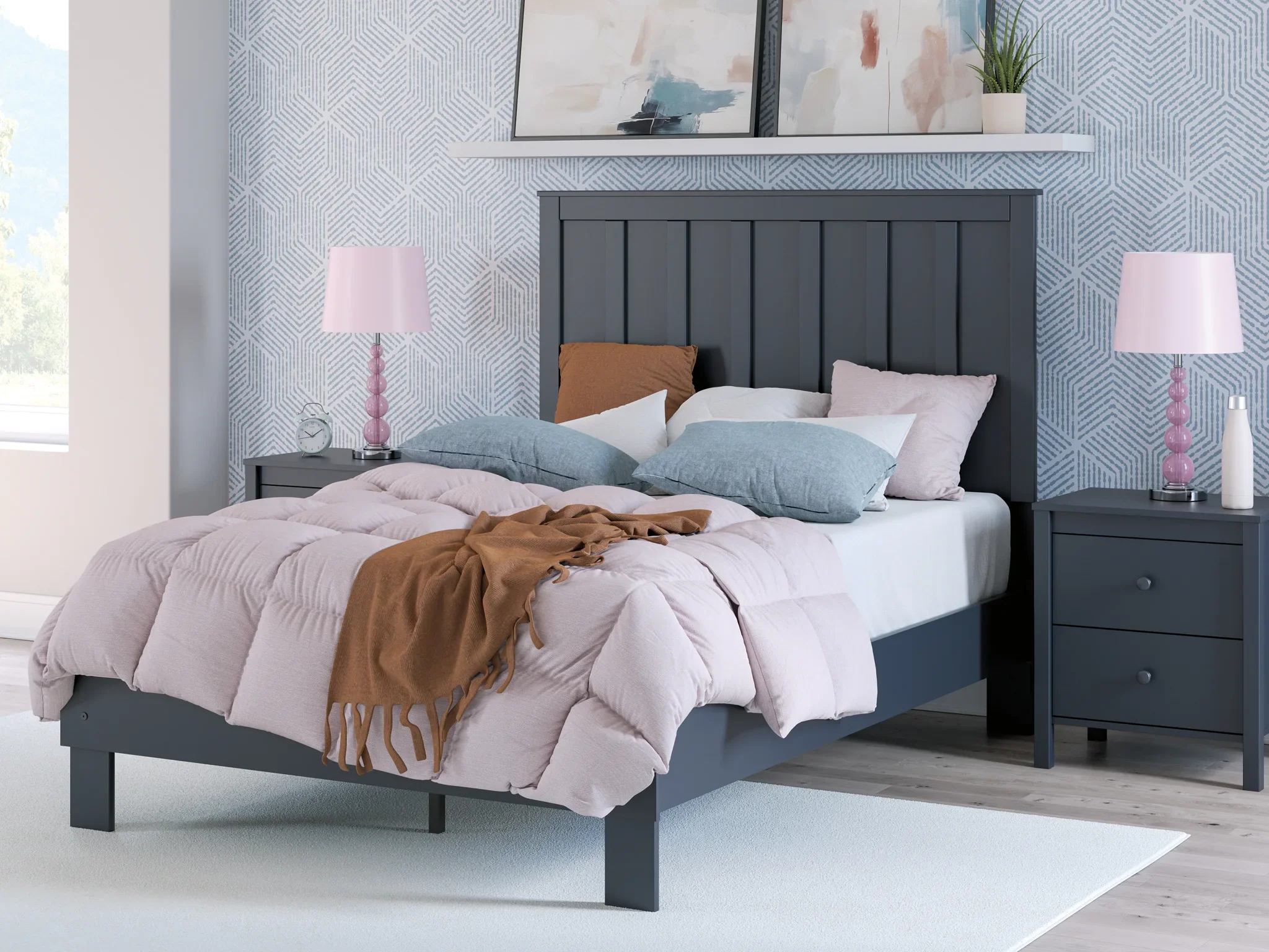 Simmenfort - Navy Blue - Full Platform Bed With Panel Headboard - Image 2