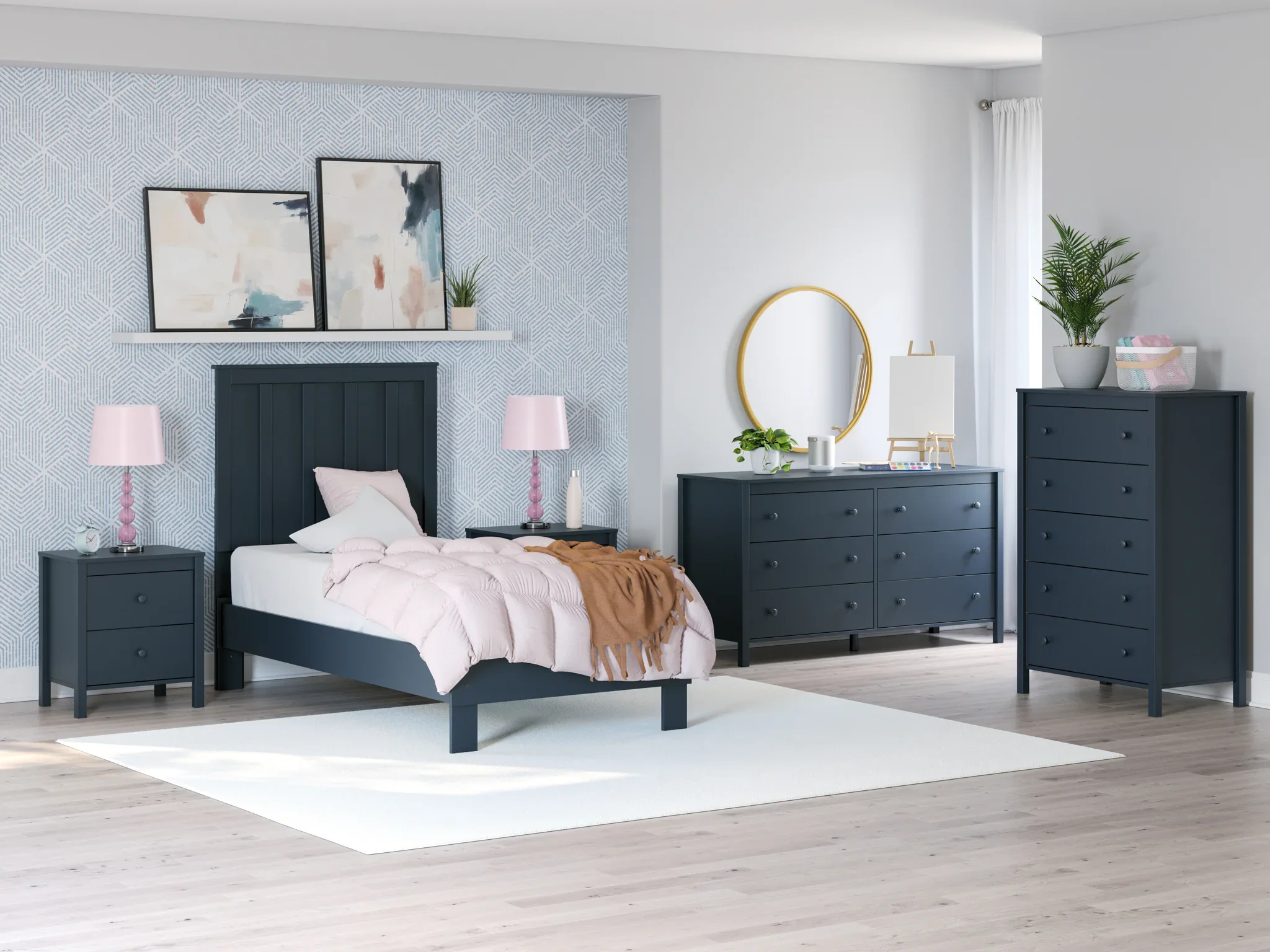 Simmenfort - Navy Blue - Twin Platform Bed With Panel Headboard - Image 10
