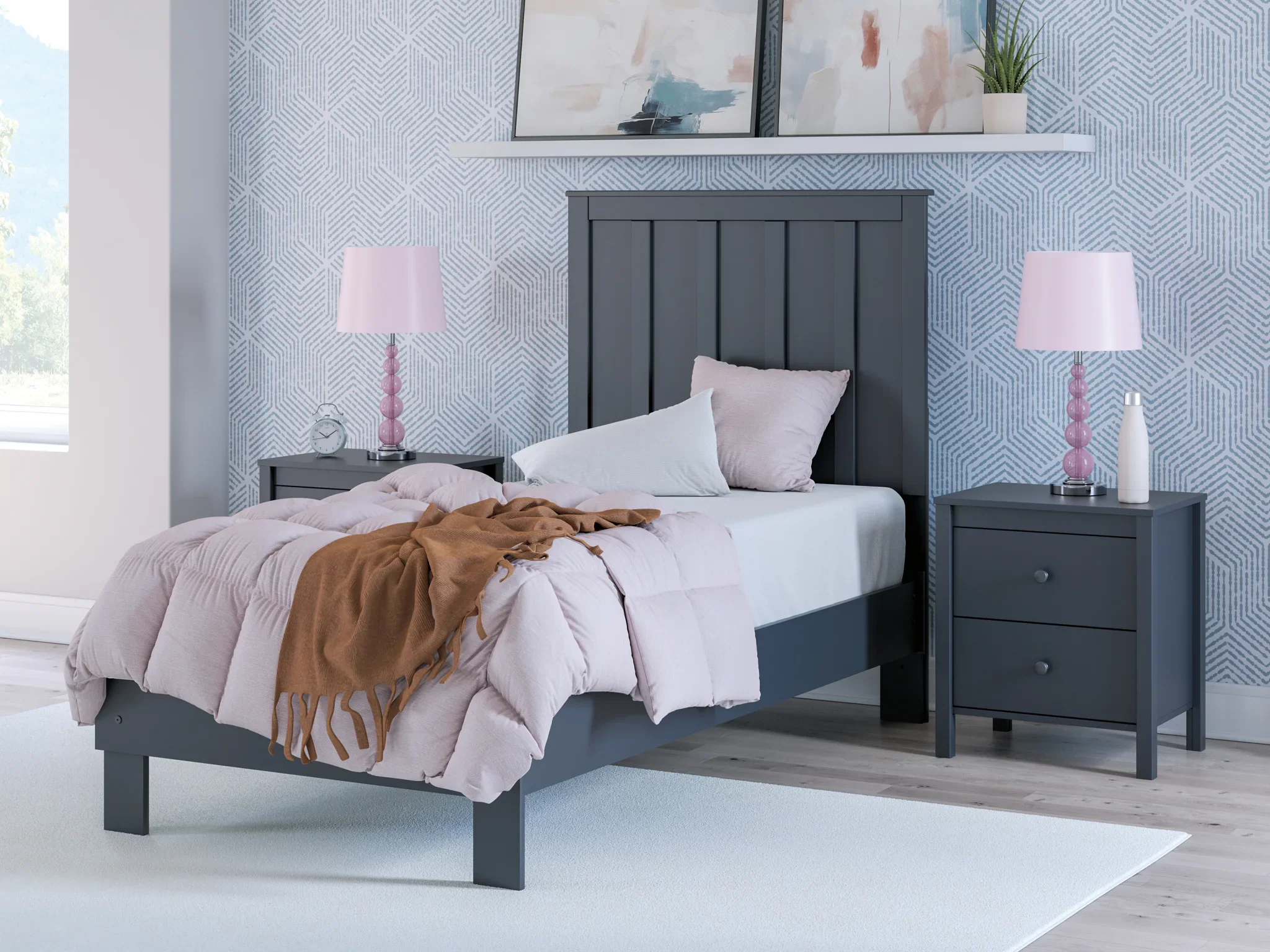 Simmenfort - Navy Blue - Twin Platform Bed With Panel Headboard - Image 2