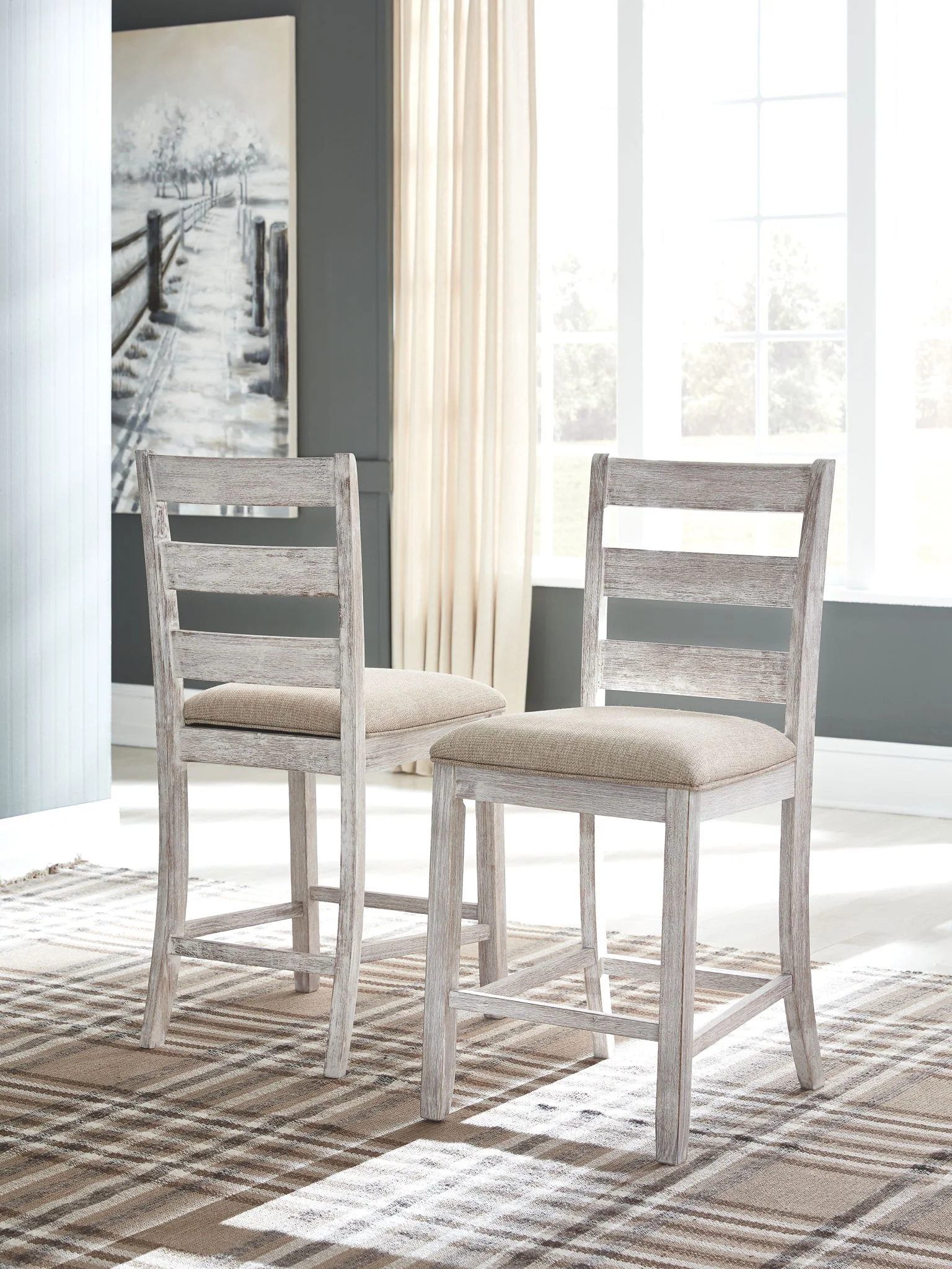 Skempton - White - 5 Pc. - Counter Table, 4 Upholstered Barstools - Image 4