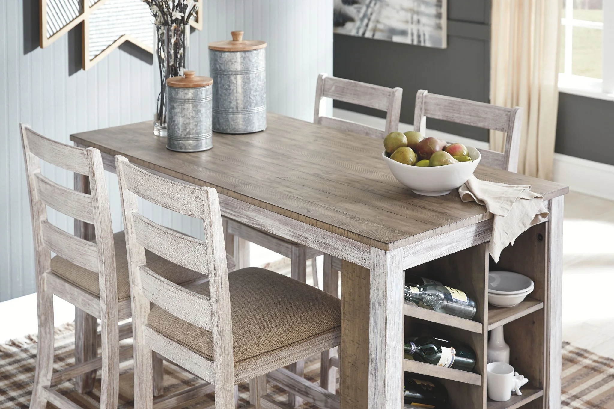 Skempton - White - 5 Pc. - Counter Table, 4 Upholstered Stools - Image 4