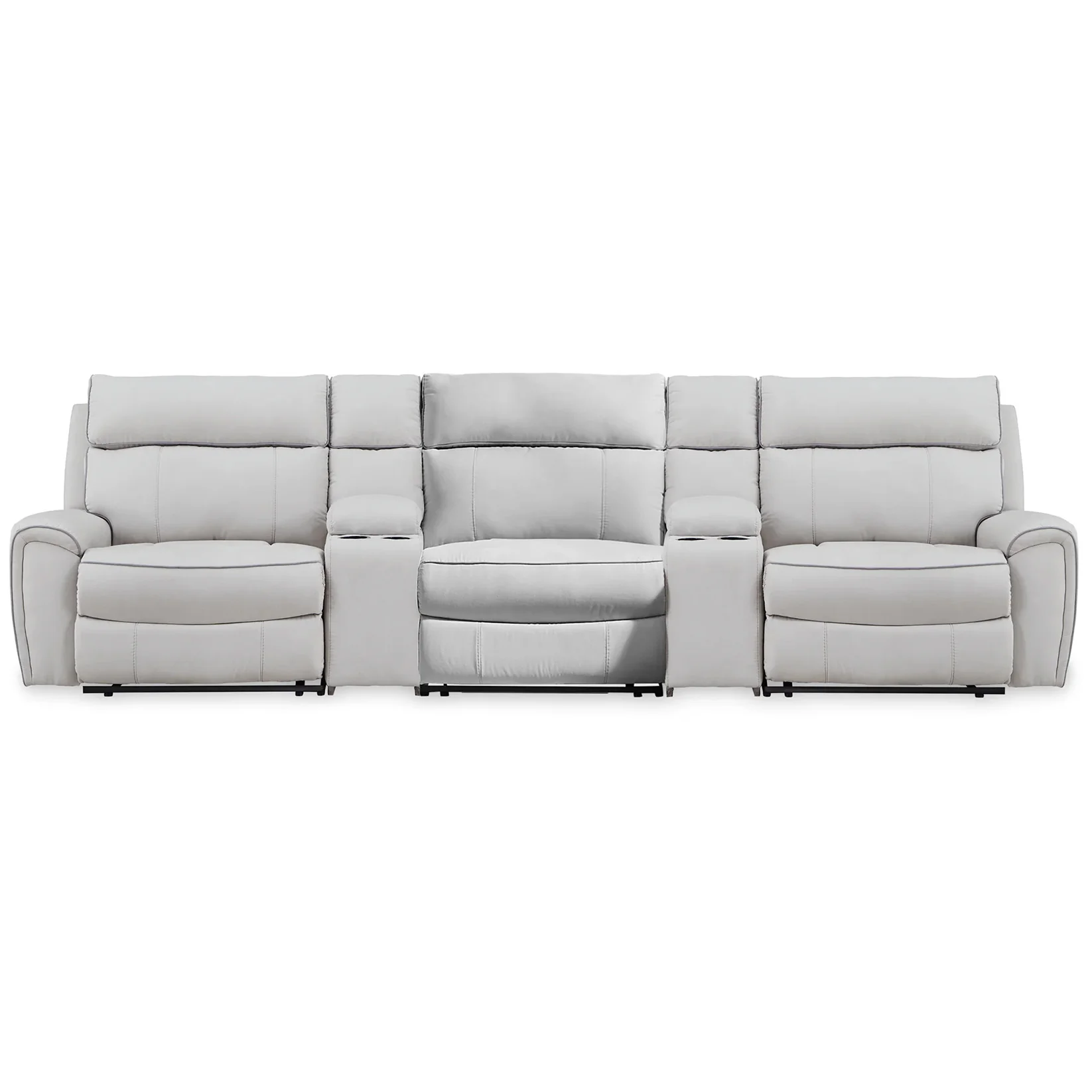 Social Pointe - 5-Piece Power Reclining Sectional With Storage Consoles And Power Armless Recliner - Pearl / Ash