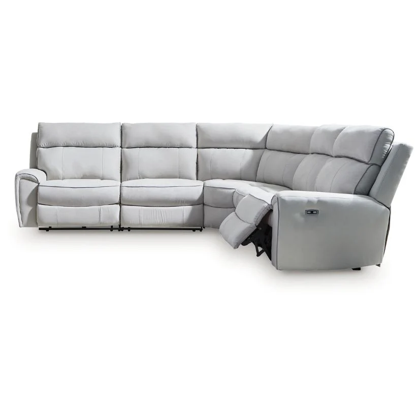 Social Pointe - Pearl / Ash - 5-Piece Power Reclining Sectional