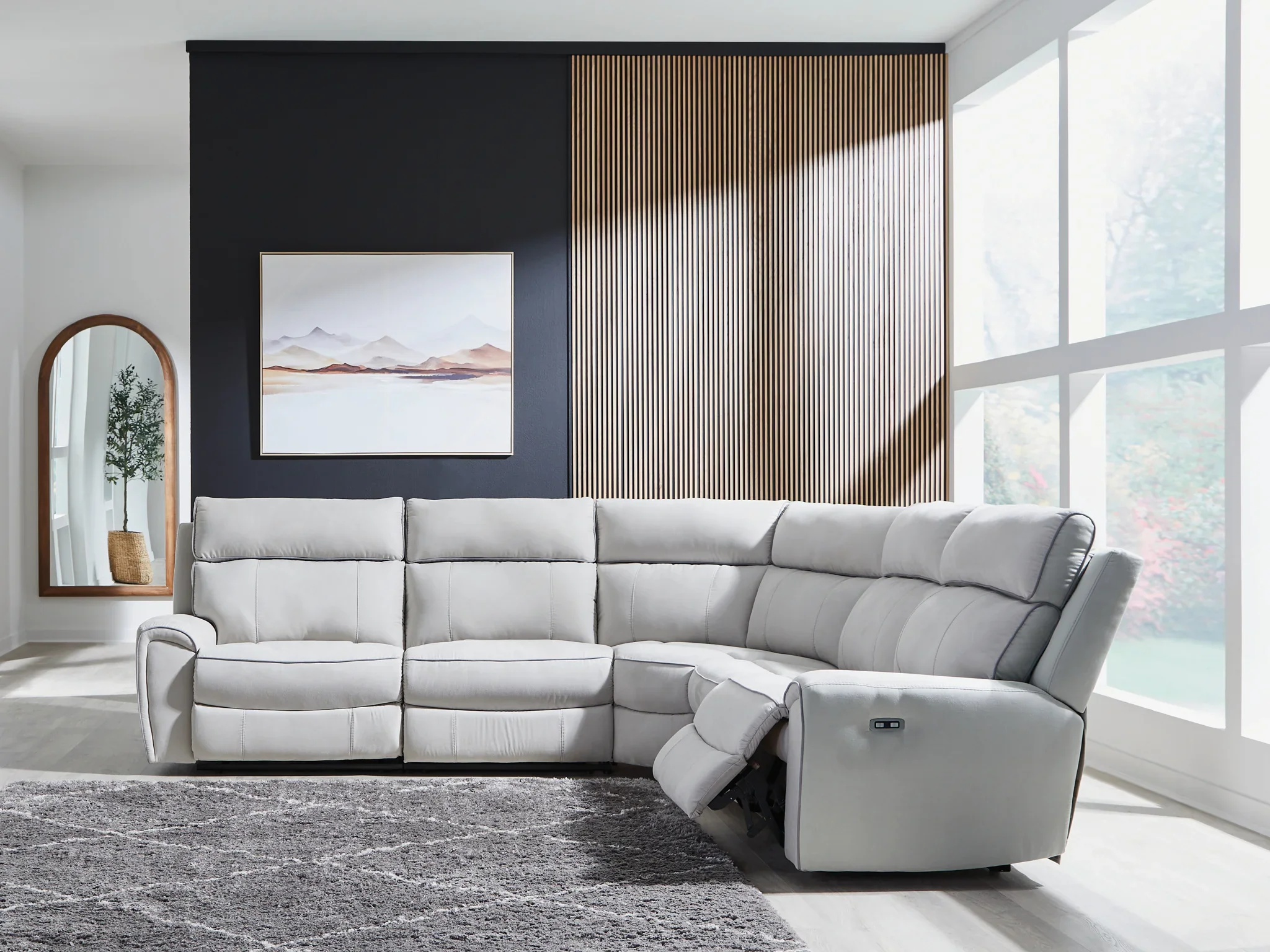 Social Pointe - Pearl / Ash - 5-Piece Power Reclining Sectional - Image 2