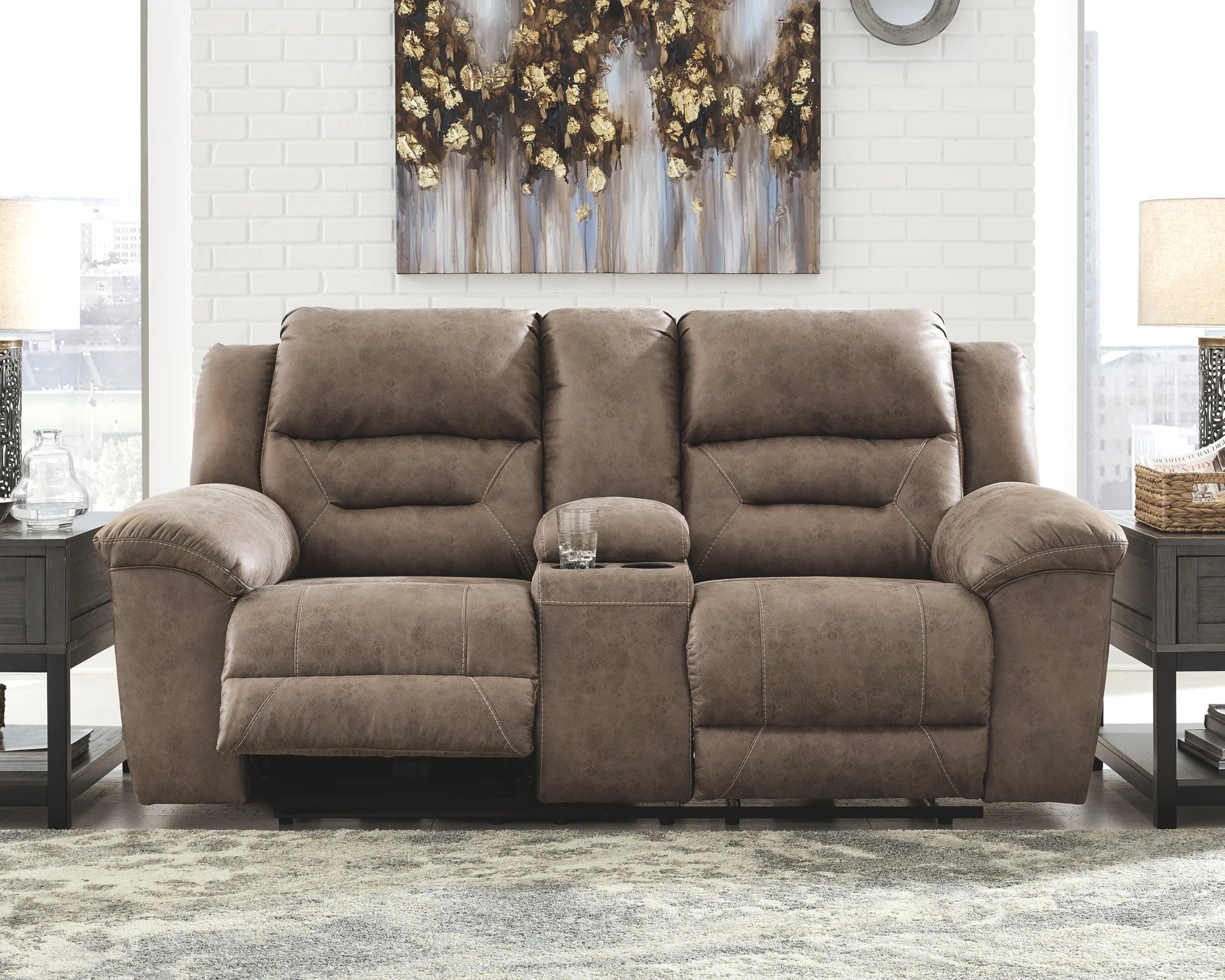 Stoneland - Light Brown - Dbl Rec Loveseat W/Console - Image 5