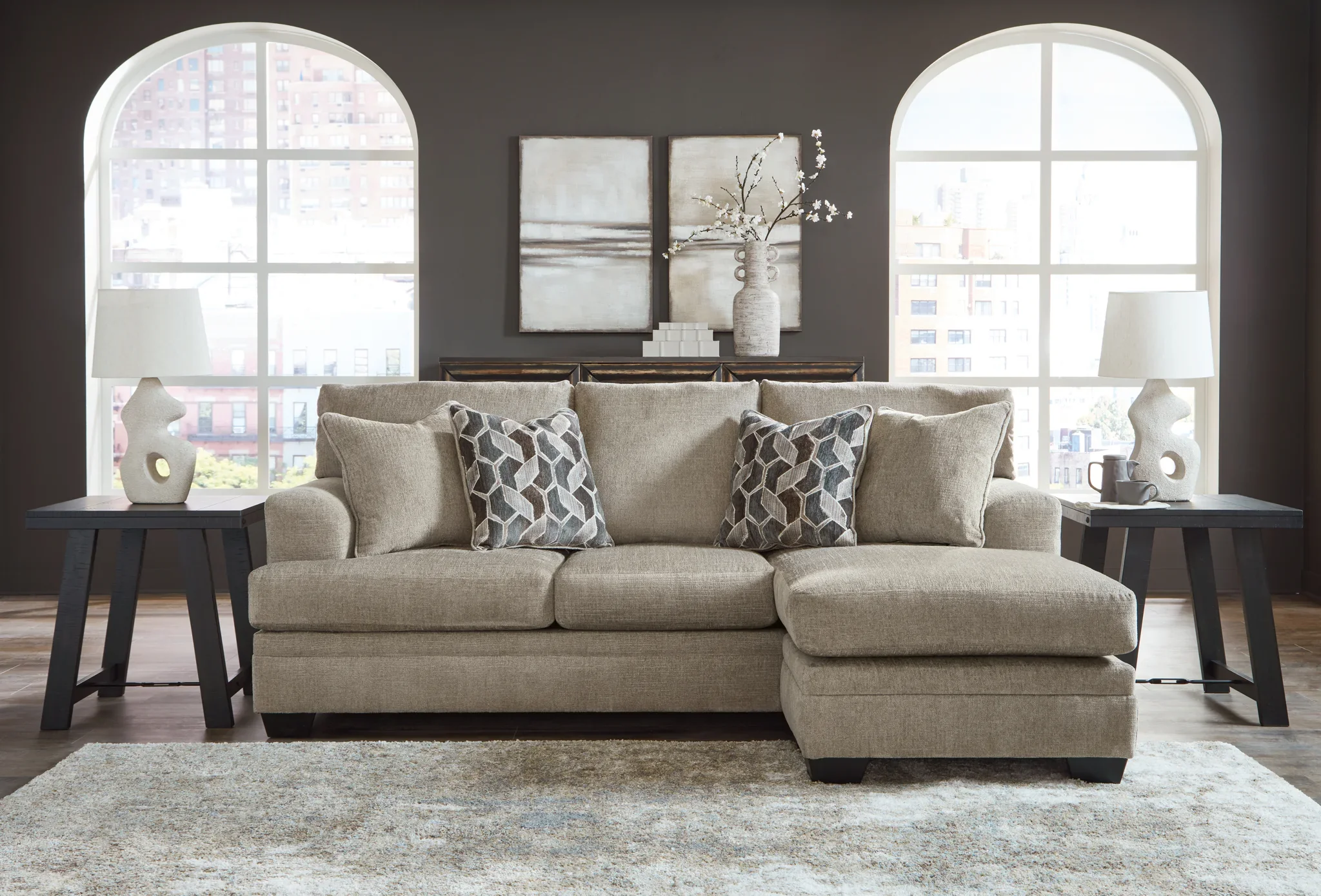 Stonemeade - 3 Pc. - Sofa Chaise, Chair And A Half, Ottoman - Taupe - Image 2