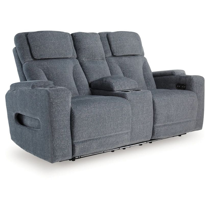 Studio Cave - Steel - Power Reclining Loveseat with Console