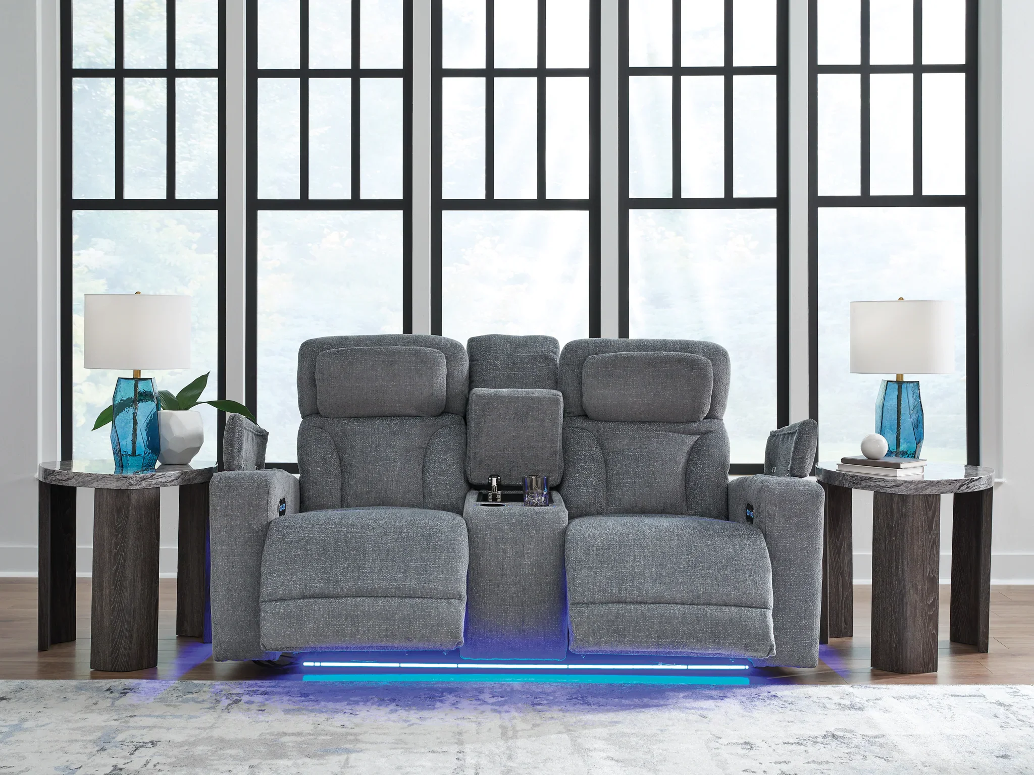 Studio Cave - Steel - Power Reclining Loveseat with Console - Image 7