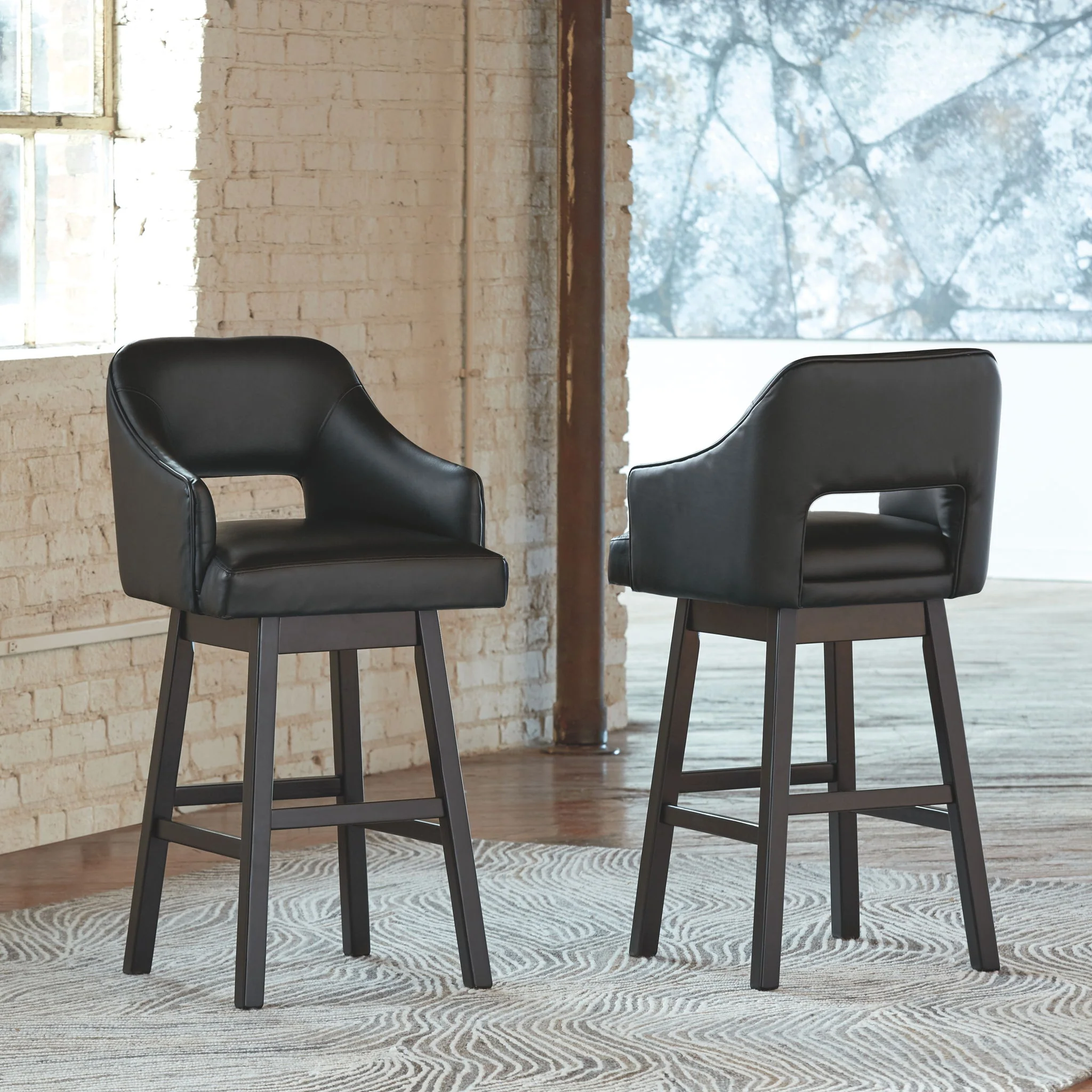 Tallenger - Black / Dark Brown - Tall Uph Swivel Barstool(Set of 2) - Image 2