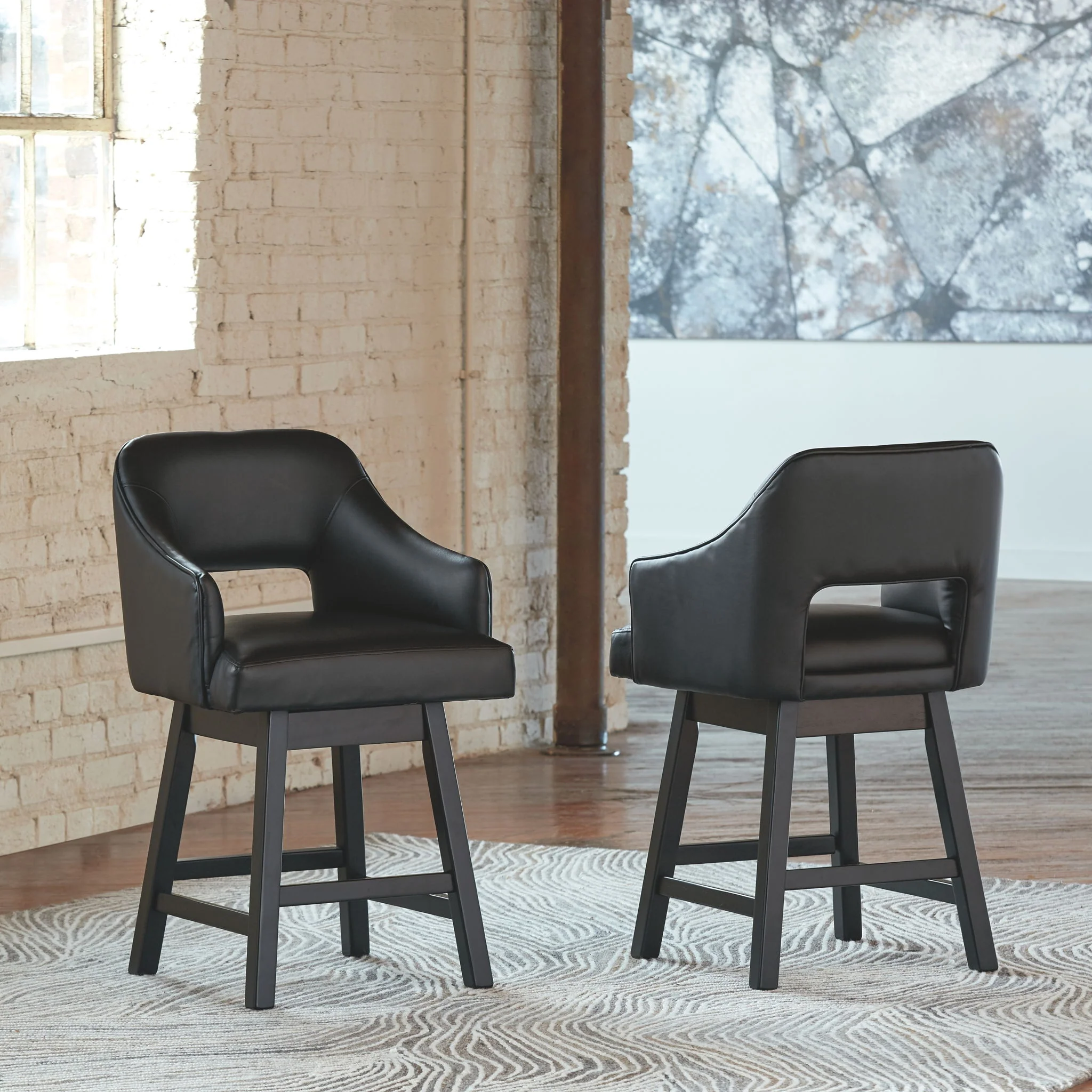Tallenger - Black / Dark Brown - Uph Swivel Barstool (Set of 2) - Image 2