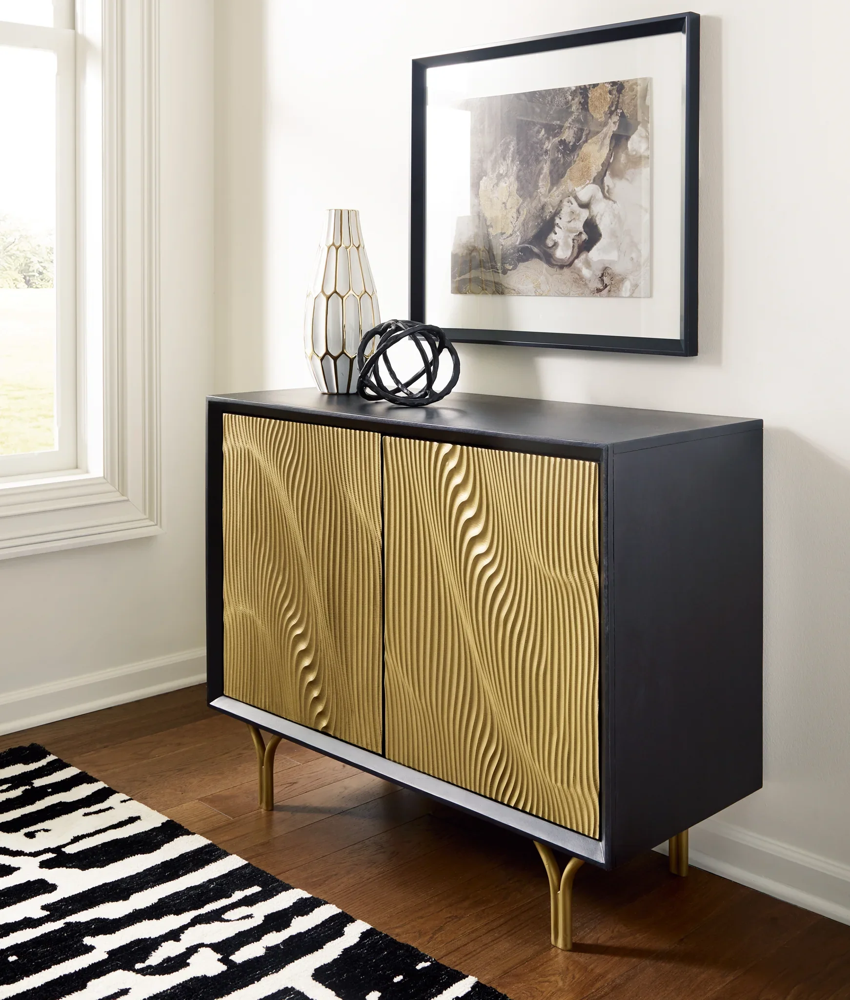Tayner - Black / Gold Finish - Accent Cabinet - Image 2