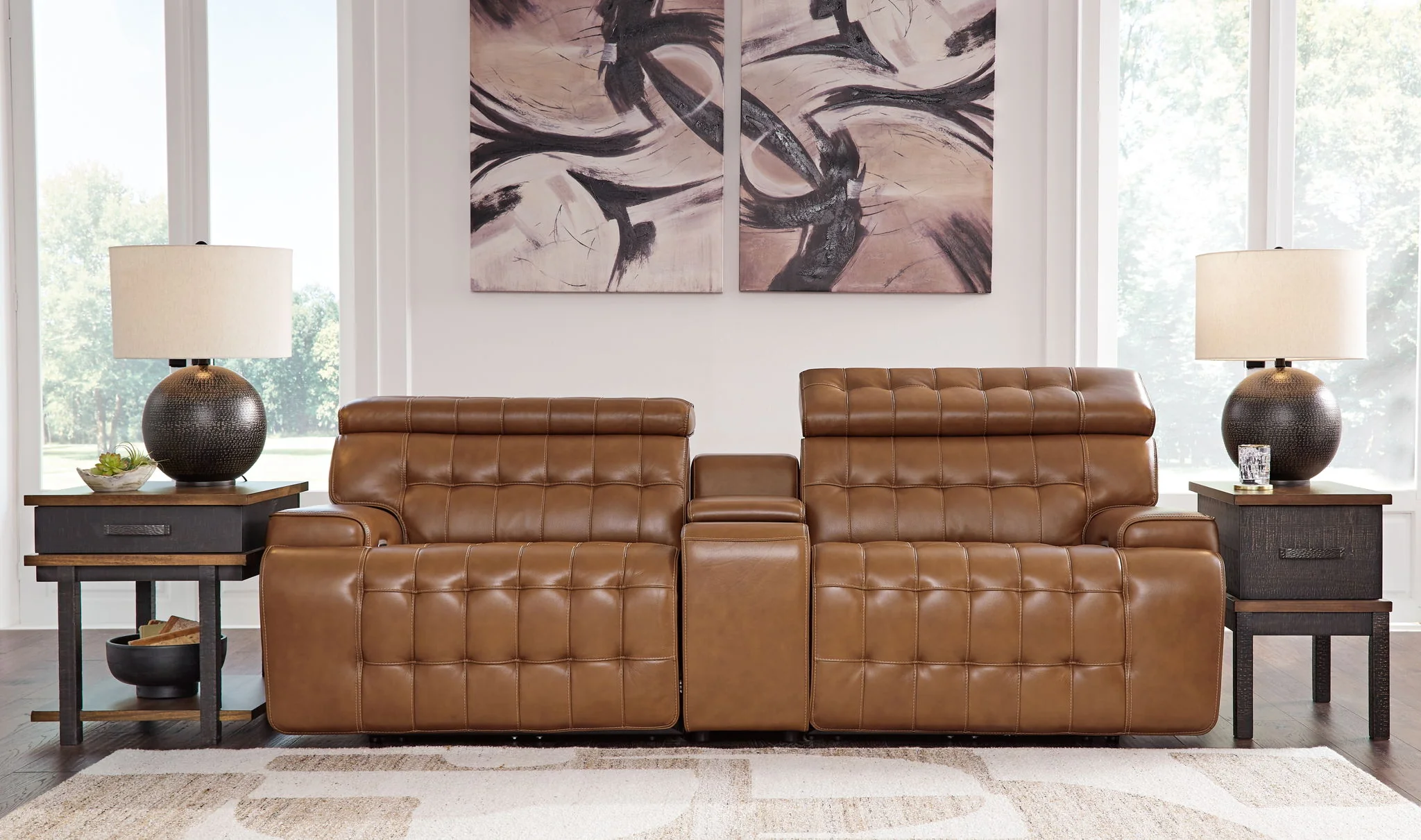 Temmpton - Chocolate - 3-Piece Power Reclining Sectional Loveseat With Console - Image 2