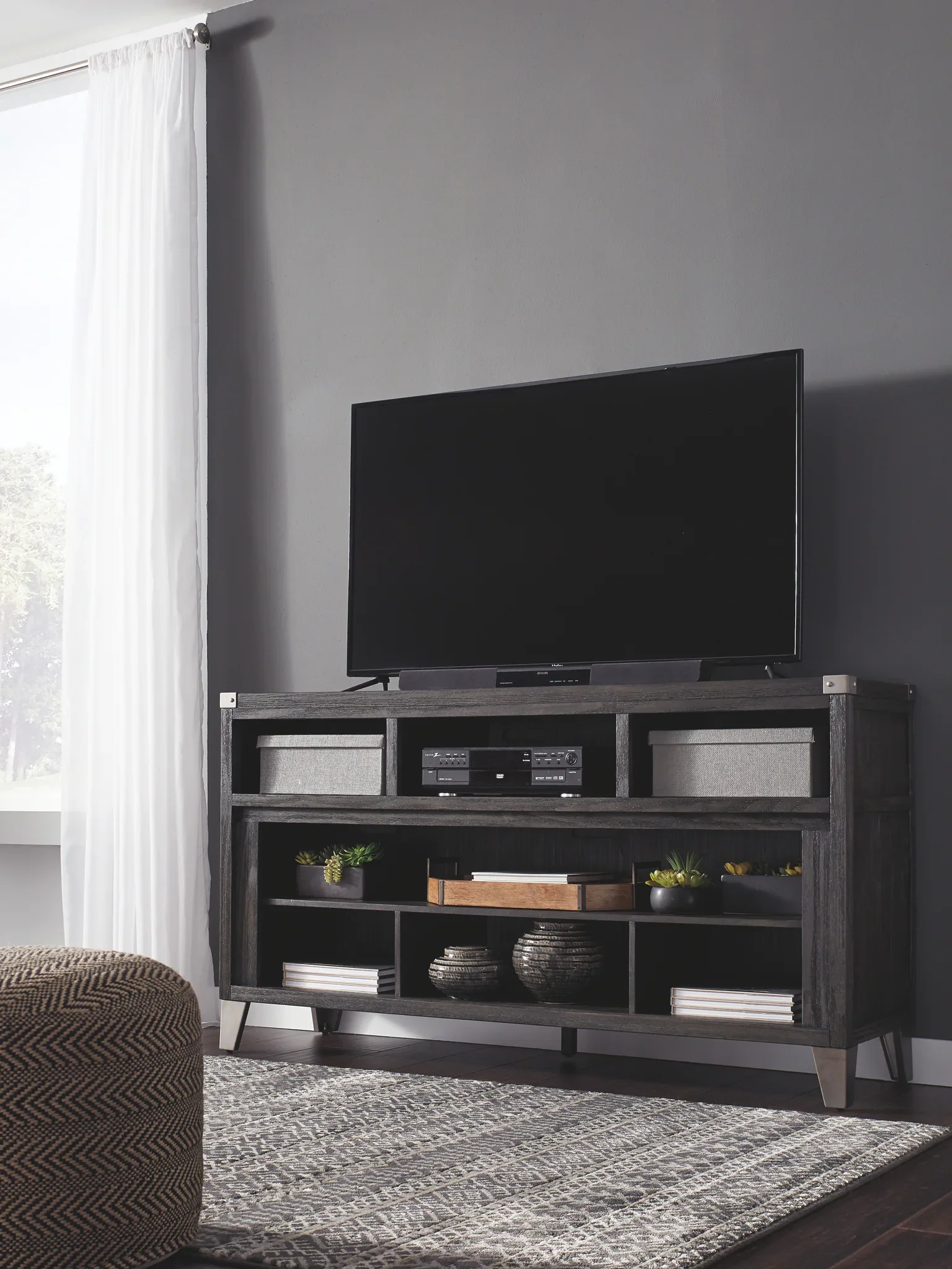 Todoe - Gray - 2 Pc. - 65" TV Stand With Wide Fireplace Insert - Image 5