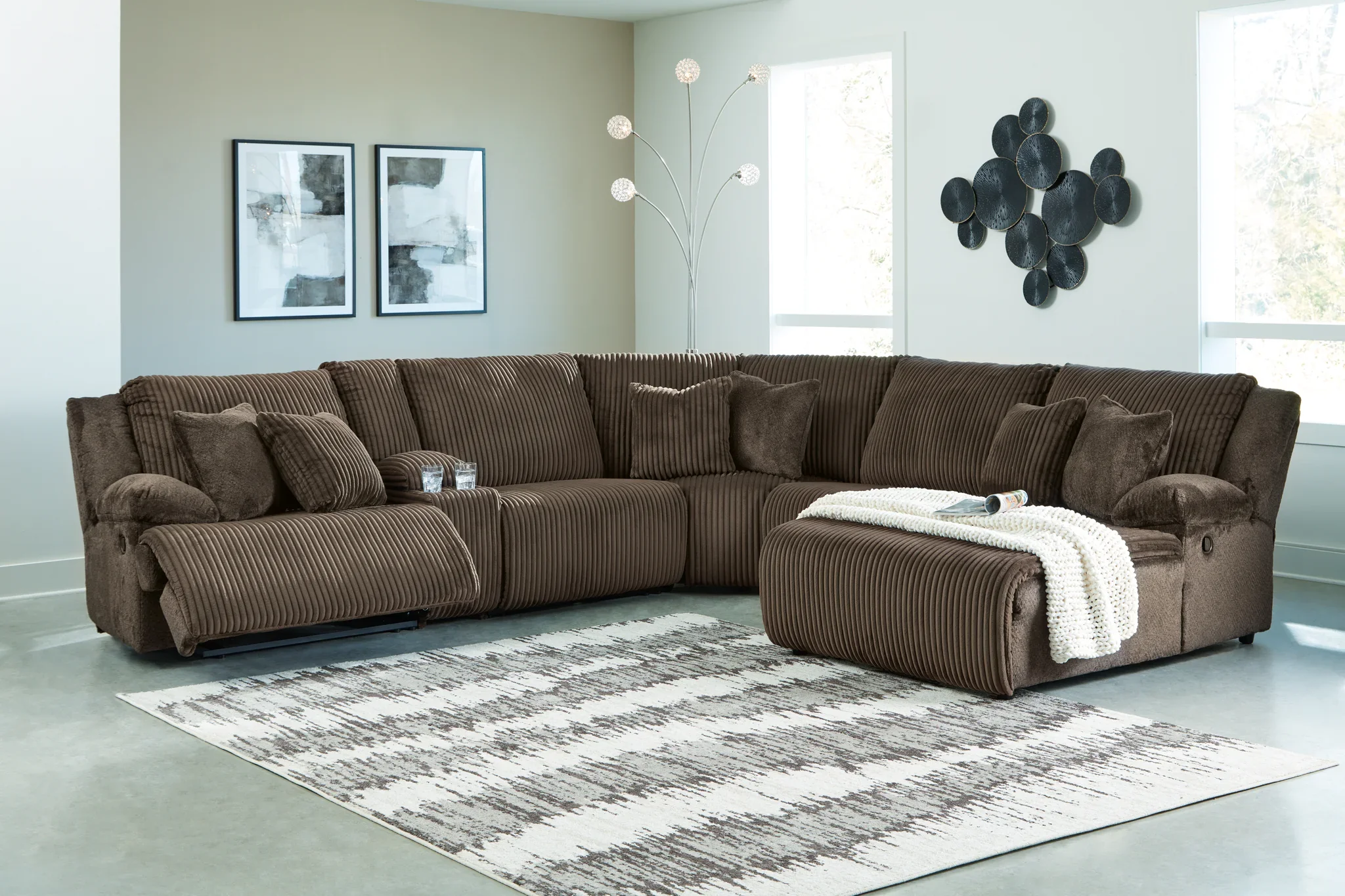 Top Tier - Chocolate - 6-Piece Reclining Sectional With Raf Press Back Chaise - Image 2