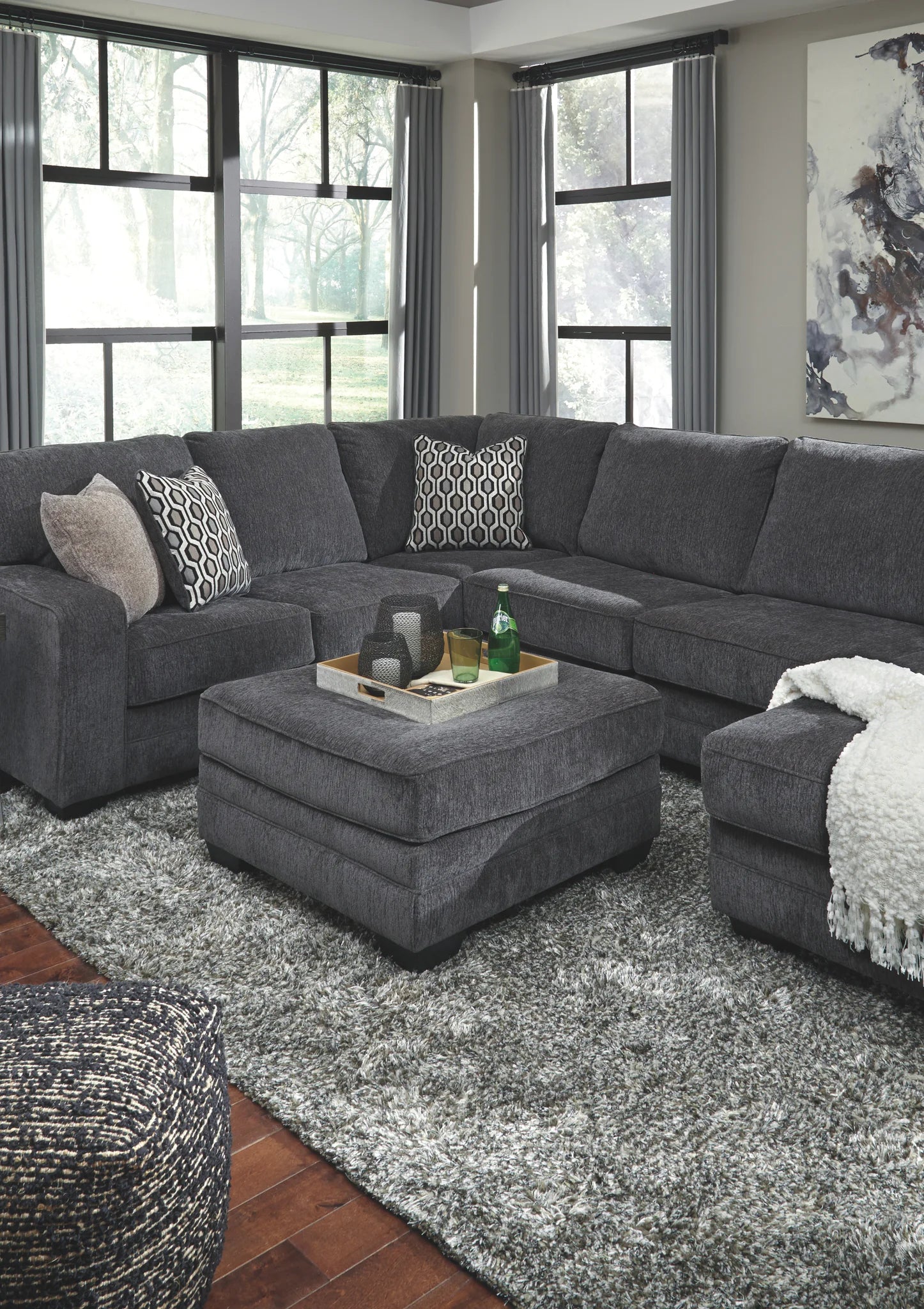 Tracling - Slate - 4 Pc. - Left Arm Facing Corner Chaise 3 Pc Sectional, Ottoman - Image 2