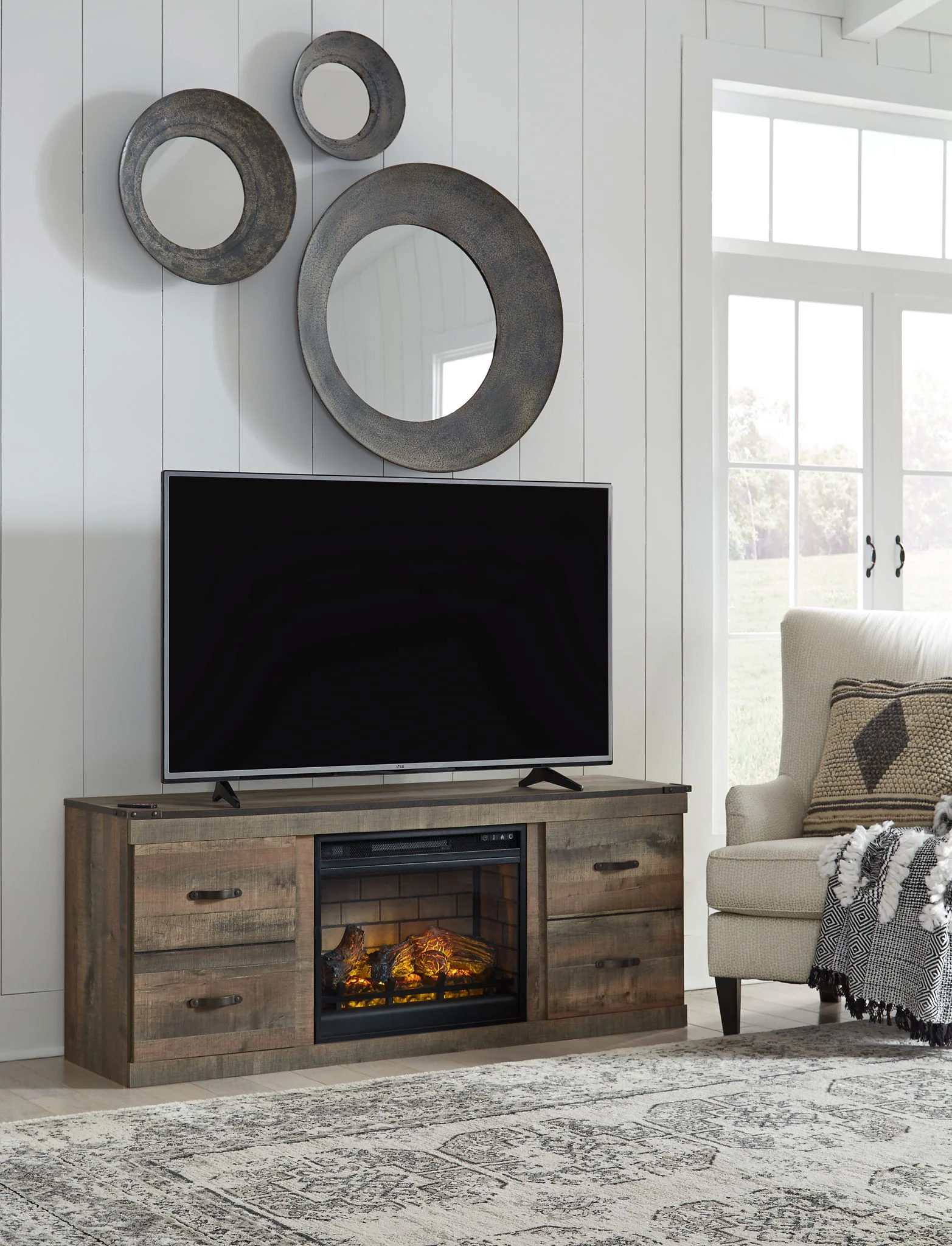 Trinell - Brown - TV Stand With Electric Fireplace - Image 2