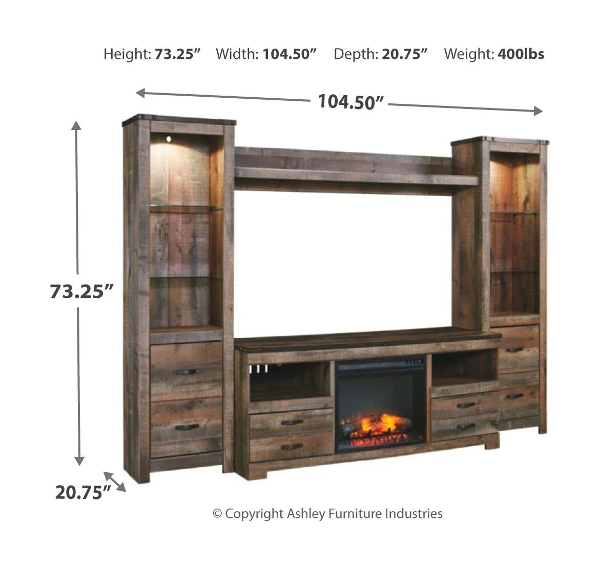 Trinell - Brown - 5 Pc. - Entertainment Center - 63" TV Stand With Faux Firebrick Fireplace Insert - Image 3