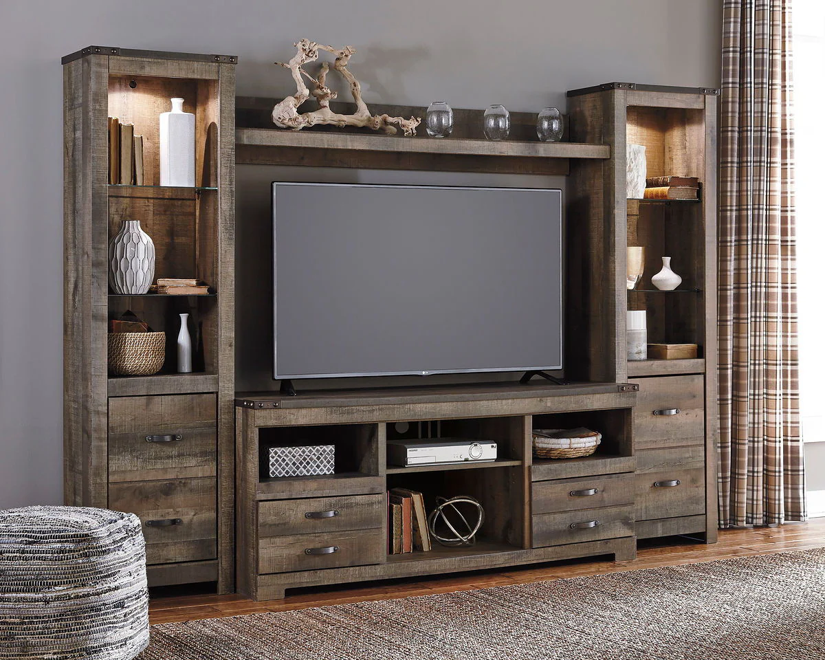 Trinell - Brown - 5 Pc. - Entertainment Center - 63" TV Stand With Faux Firebrick Fireplace Insert - Image 5