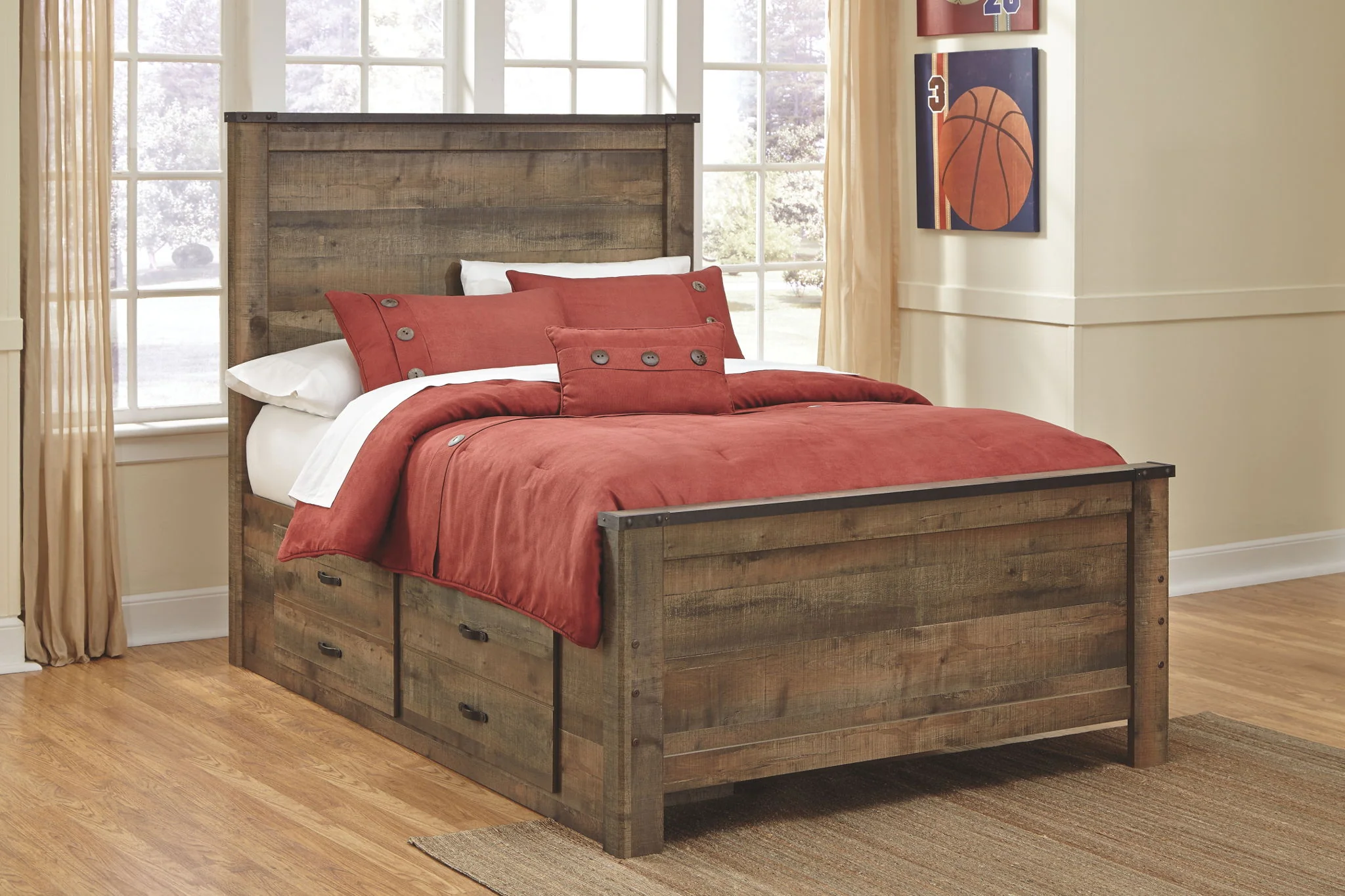 Trinell - Brown - Full Panel Bed With 2 Storage Drawers - Image 2