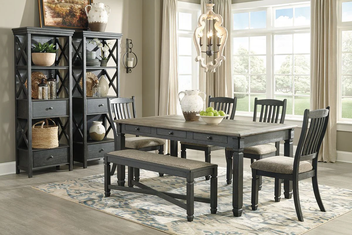 Tyler Creek - Dark Gray - 6 Pc. - Dining Room Table, 4 Side Chairs, Bench - Image 4