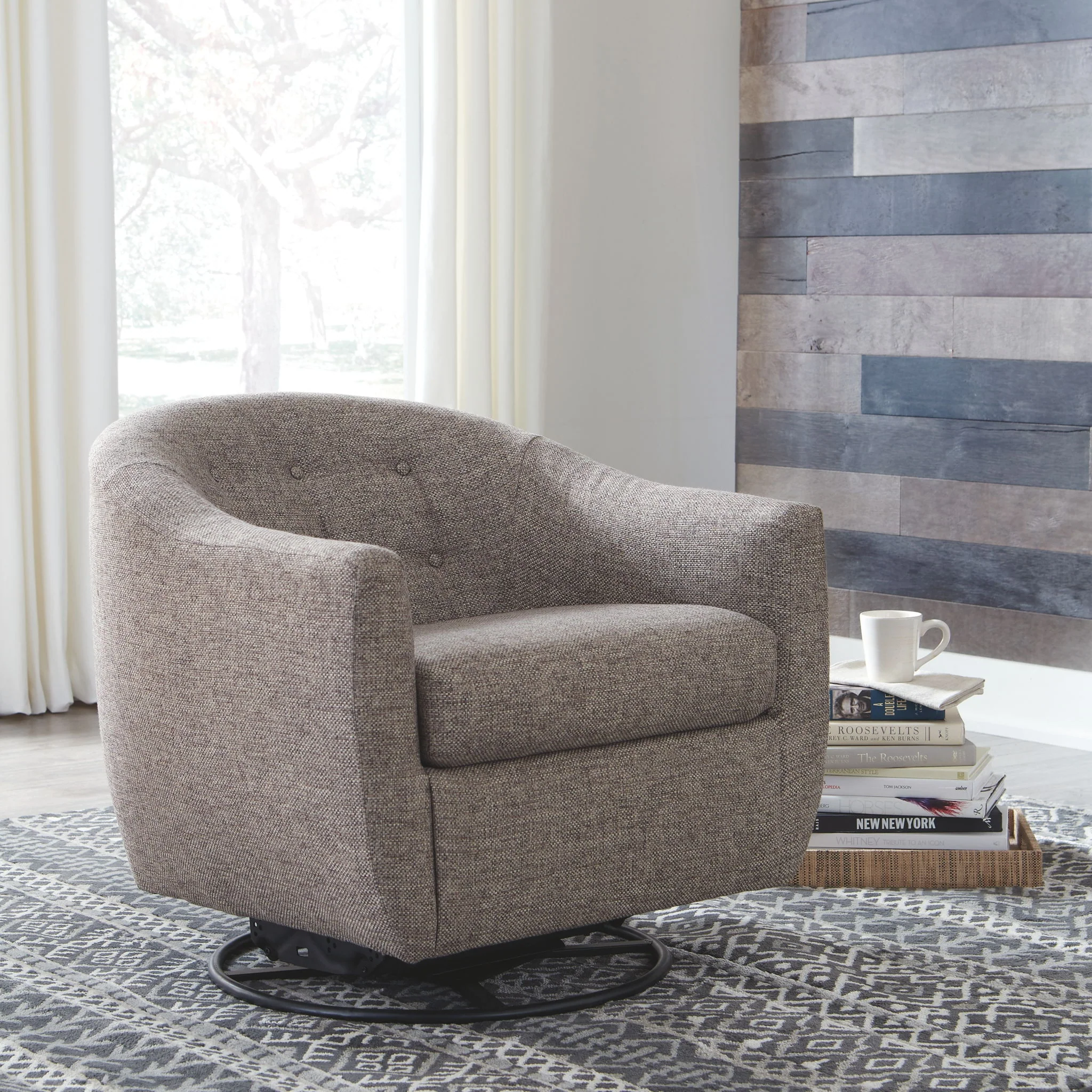Upshur - Taupe - Swivel Glider Accent Chair - Image 2