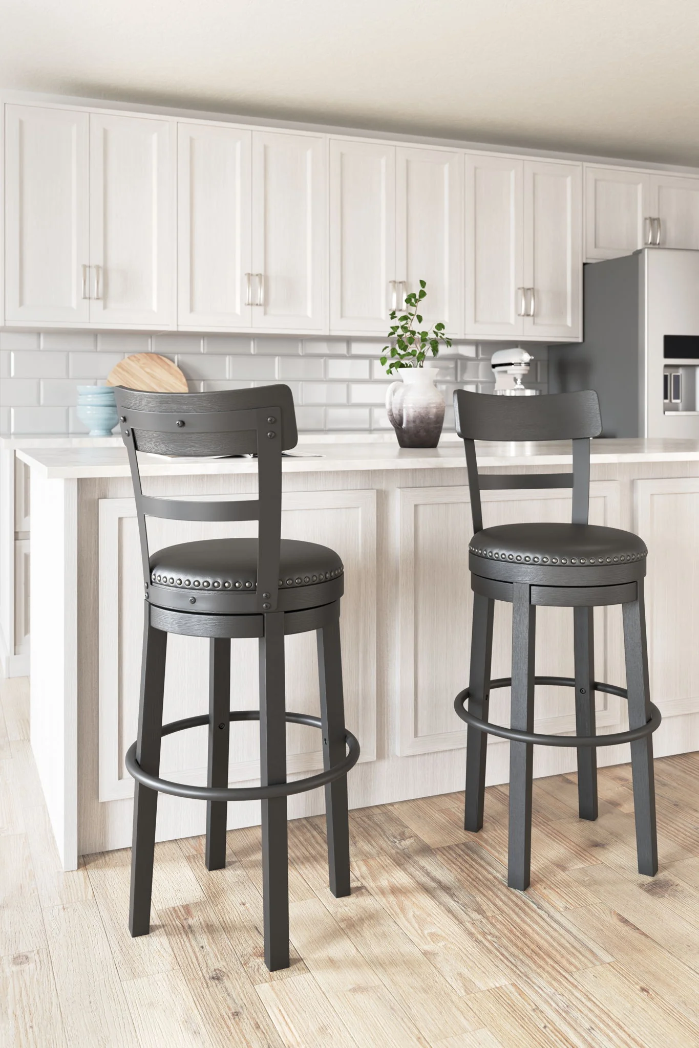 Valebeck - Black - Tall Uph Swivel Barstool - Image 2
