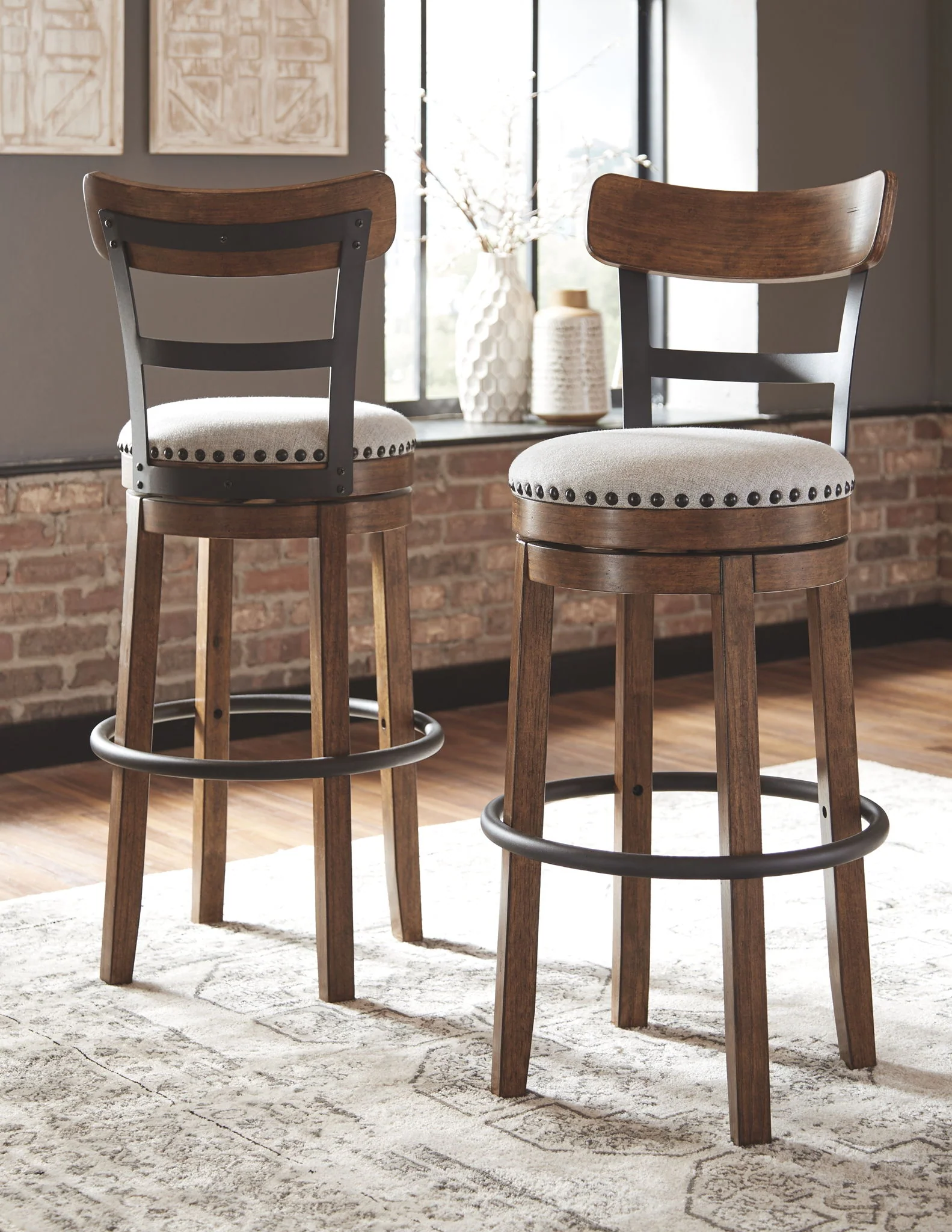 Valebeck - Brown - Tall Uph Swivel Barstool - Image 2