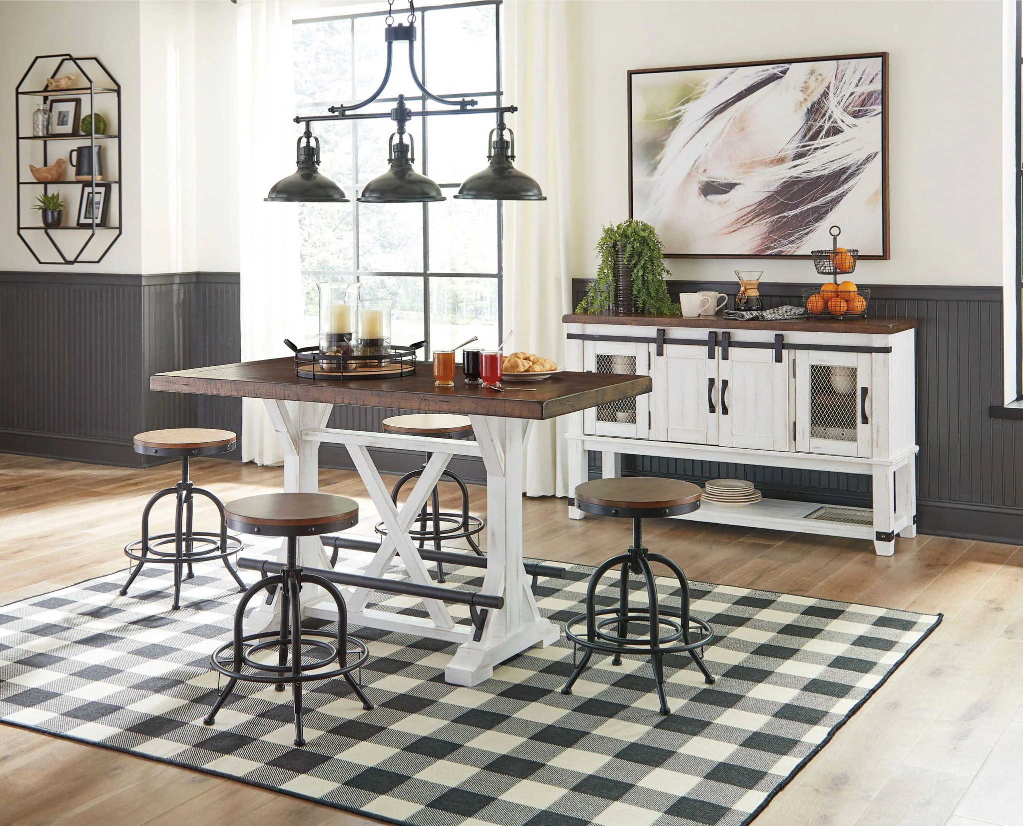 Valebeck - White - 6 Pc. - Counter Table, 4 Barstools, Server