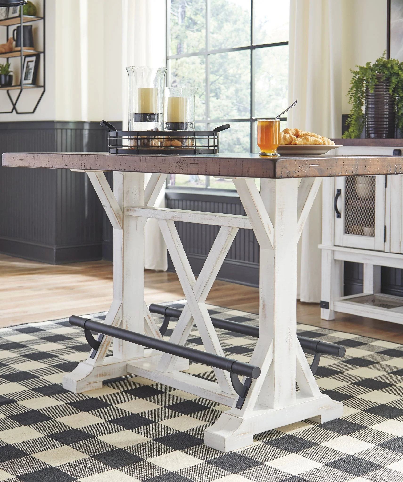 Valebeck - White - 6 Pc. - Counter Table, 4 Swivel Barstools, Server - Image 3