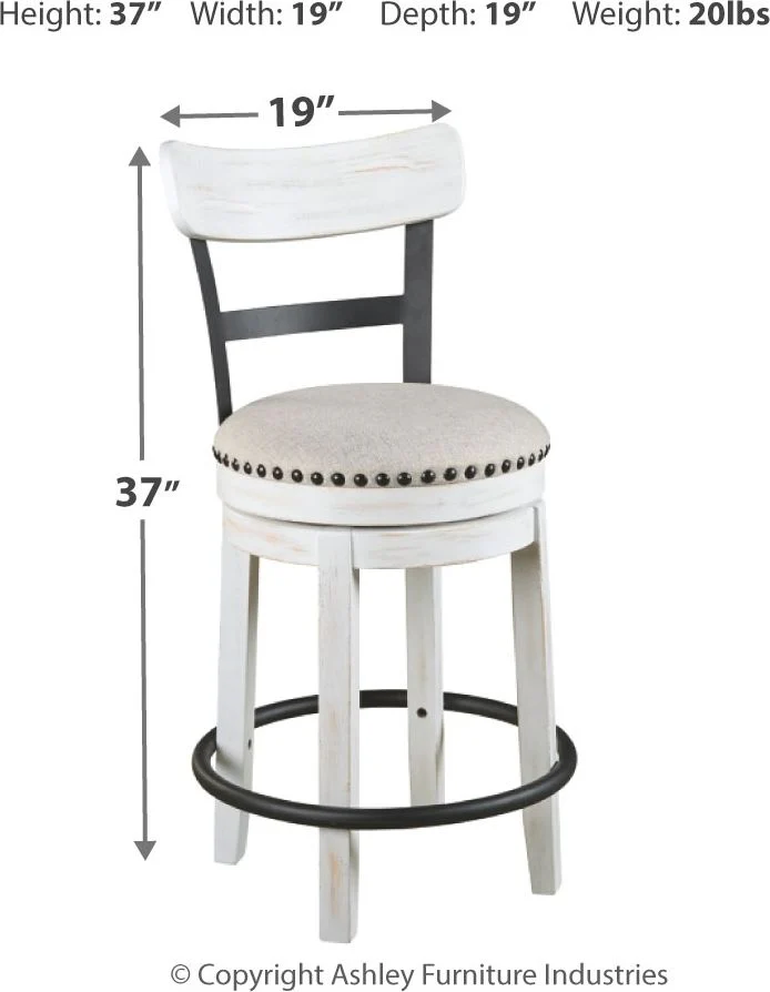 Valebeck - White - 6 Pc. - Counter Table, 4 Swivel Barstools, Server - Image 4