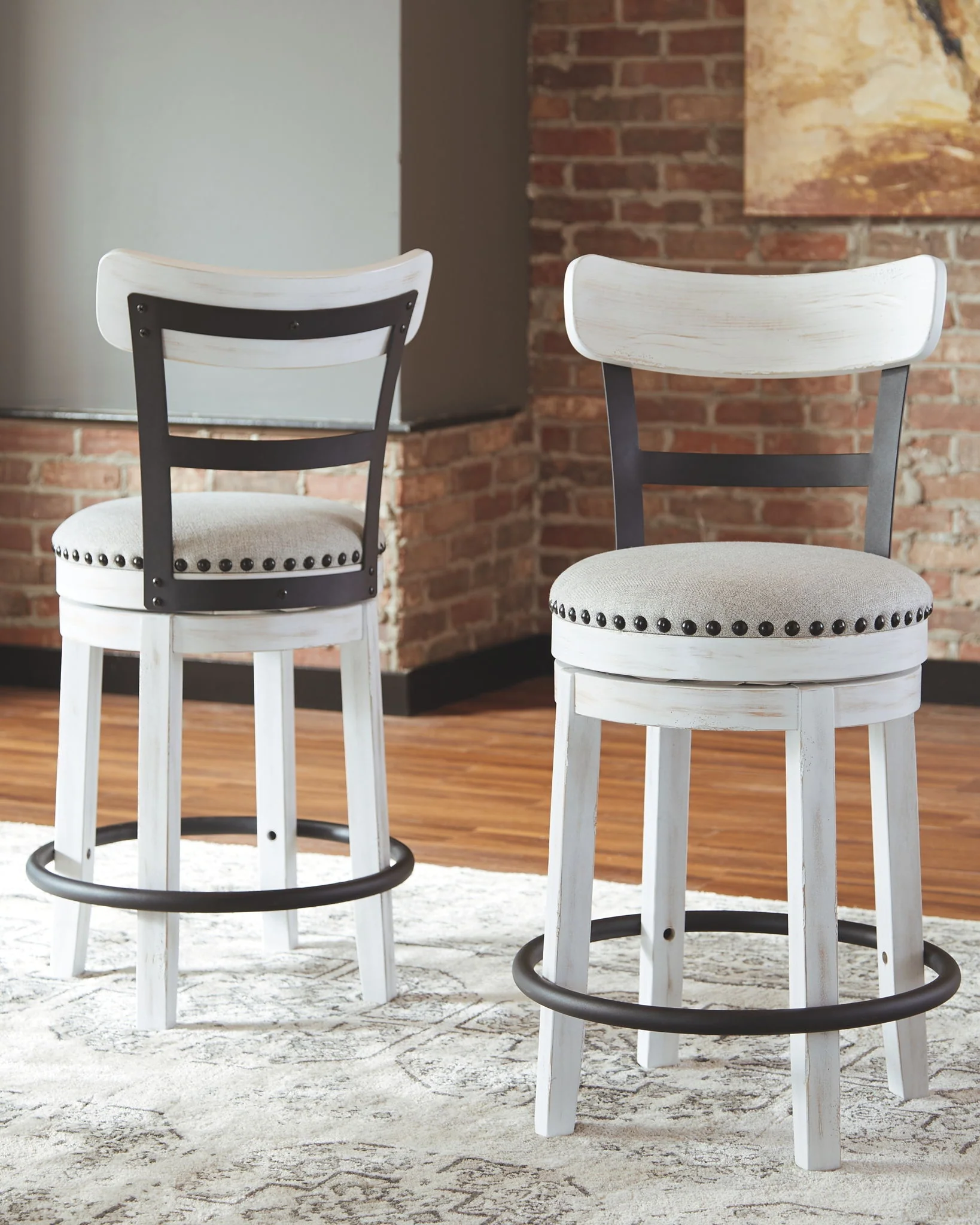 Valebeck - White - 6 Pc. - Counter Table, 4 Swivel Barstools, Server - Image 5