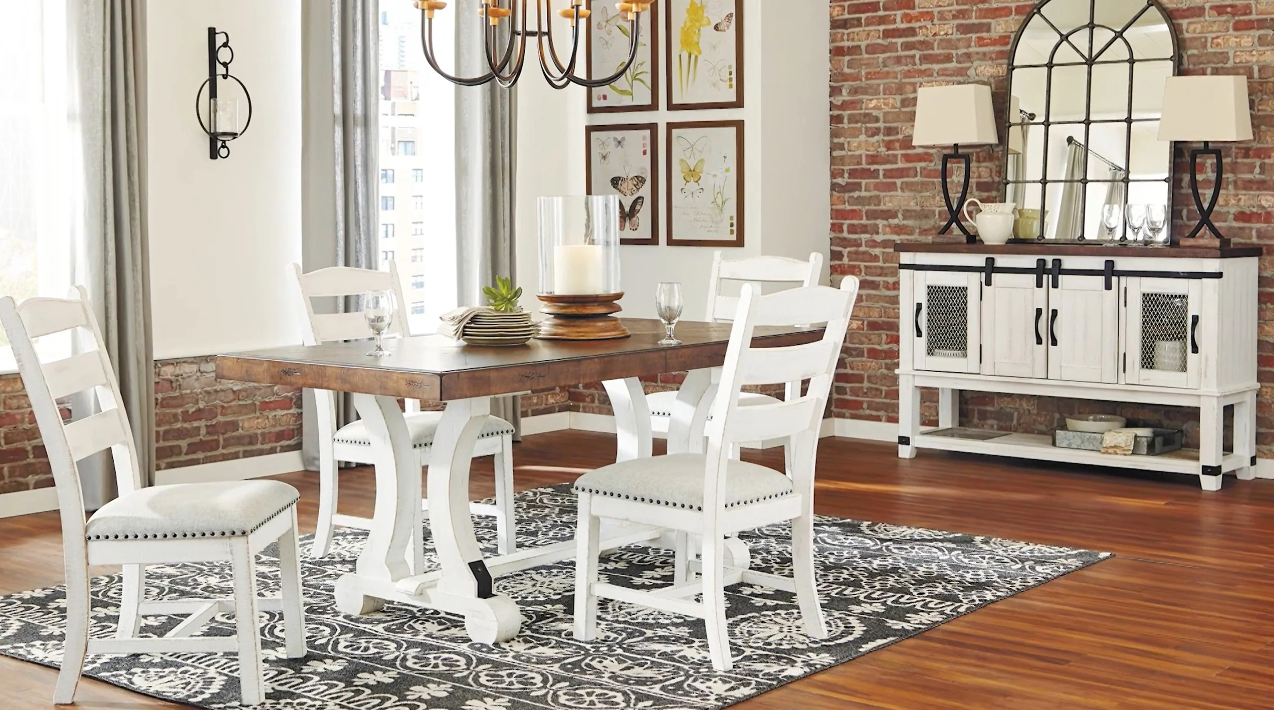 Valebeck - White / Brown - 5 Pc. - Counter Table With Wine Rack, 4 Swivel Stools - Image 6