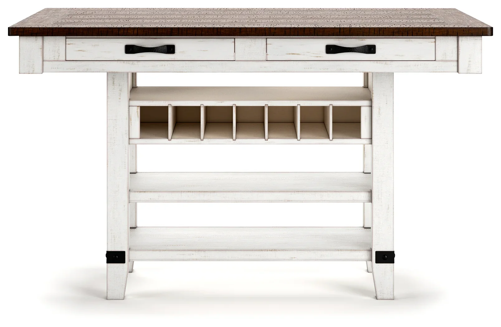 Valebeck - White / Brown - Rect Dining Room Counter Table With Wine Rack - Image 6