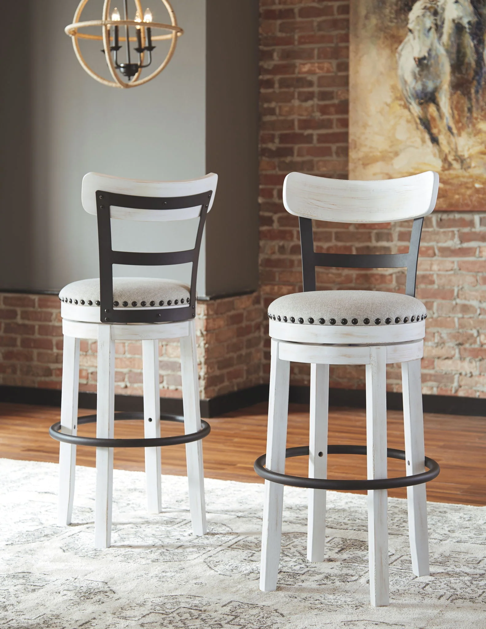 Valebeck - White - Tall Uph Swivel Barstool - Image 2